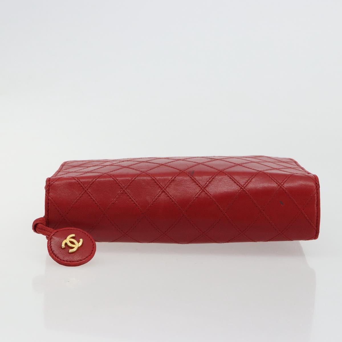 CHANEL Bicolore Pouch Lamb Skin Red Gold CC Auth am11760