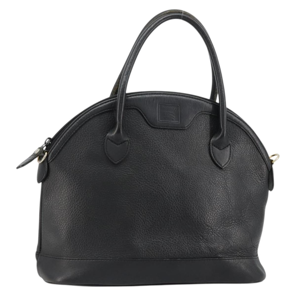 Burberrys Hand Bag Leather Gold Black Auth am11764