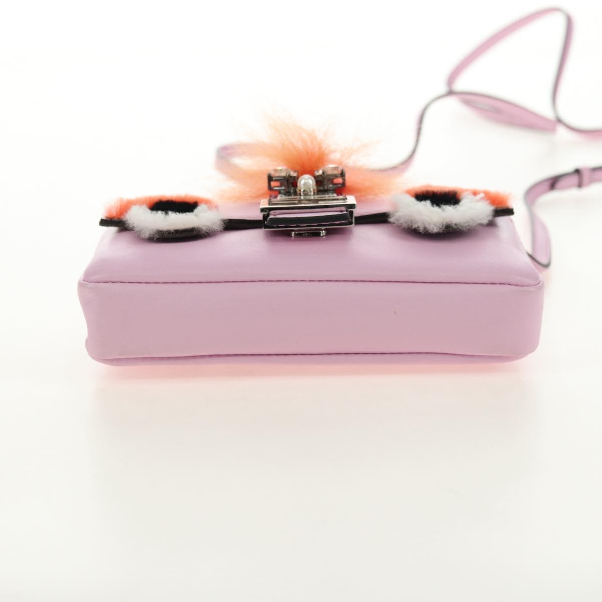 FENDI Monster Micro Bucket Shoulder Bag Leather Pink Silver Auth am11769M