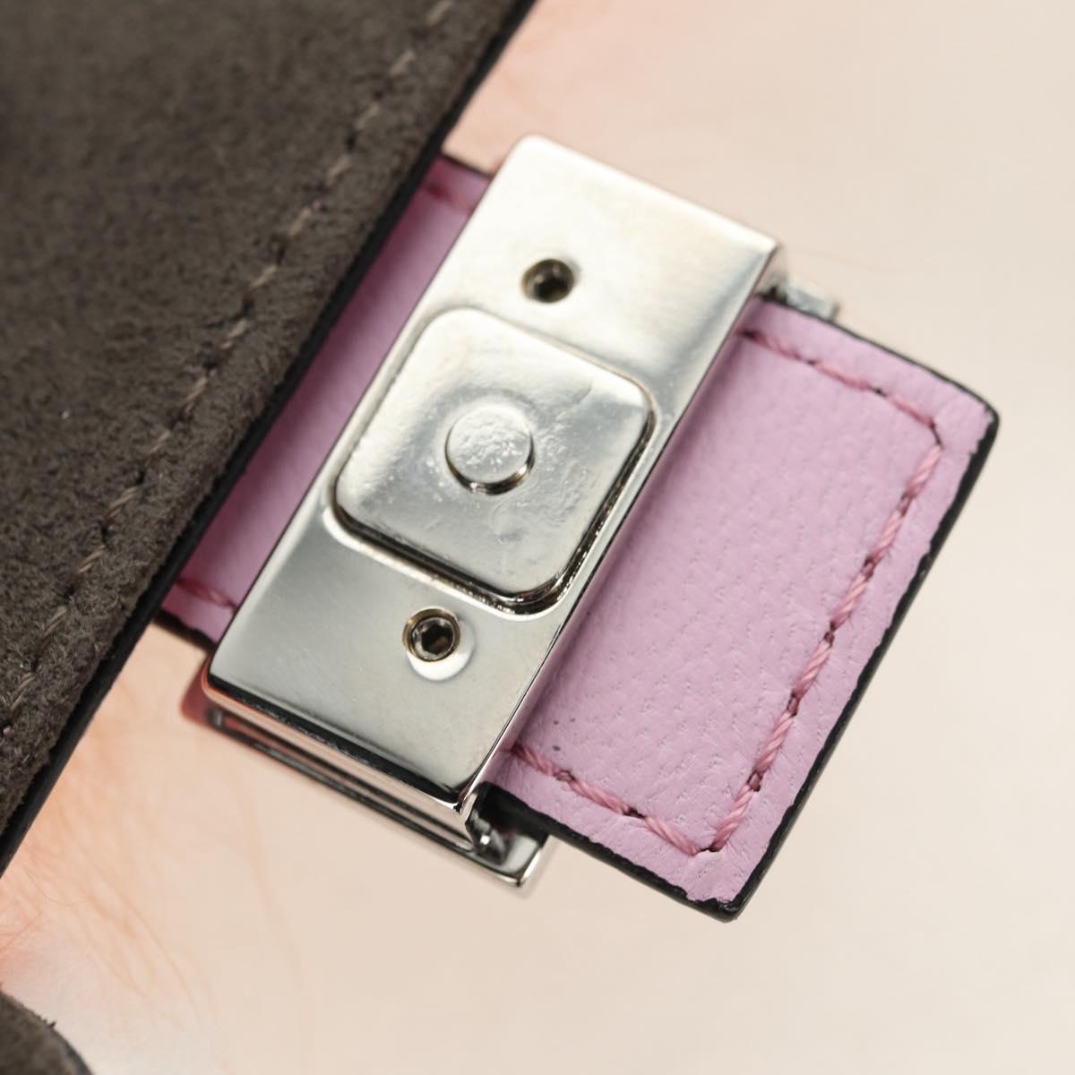 FENDI Monster Micro Bucket Shoulder Bag Leather Pink Silver Auth am11769M