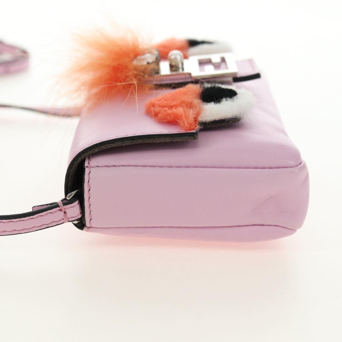 FENDI Monster Micro Bucket Shoulder Bag Leather Pink Silver Auth am11769M