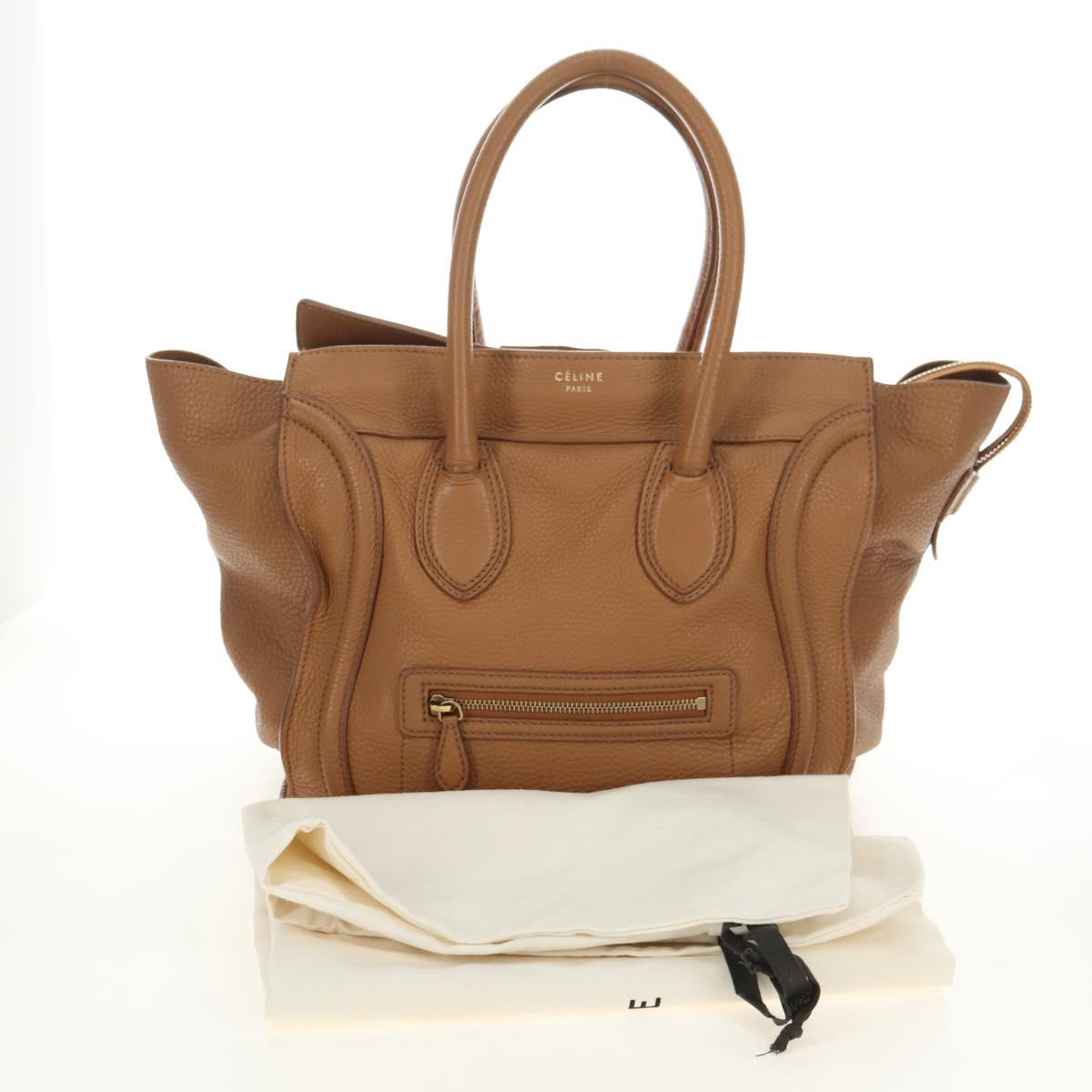 CELINE Luggage Micro Shopper Hand Bag Leather Beige Gold Auth am11775V