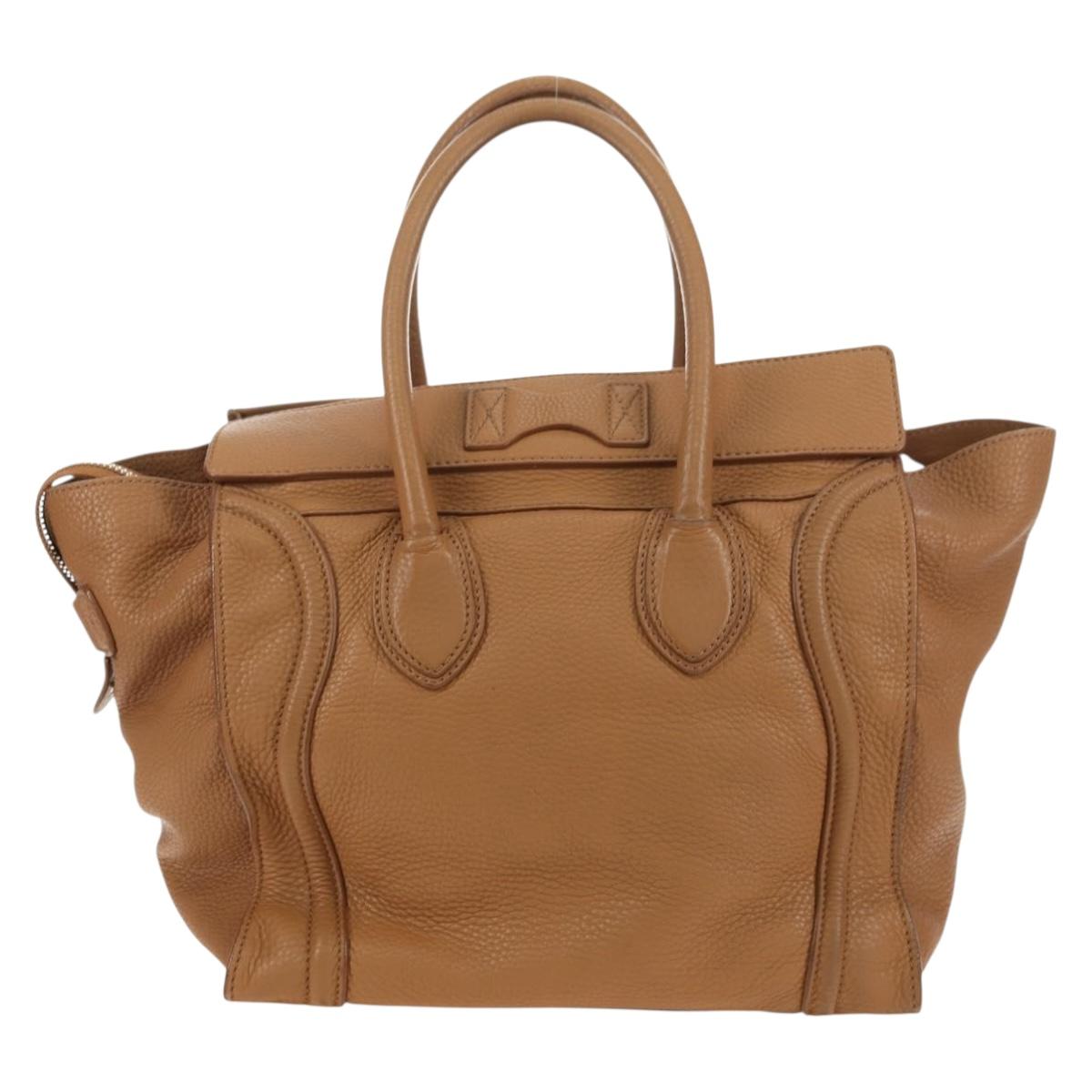 CELINE Luggage Micro Shopper Hand Bag Leather Beige Gold Auth am11775V