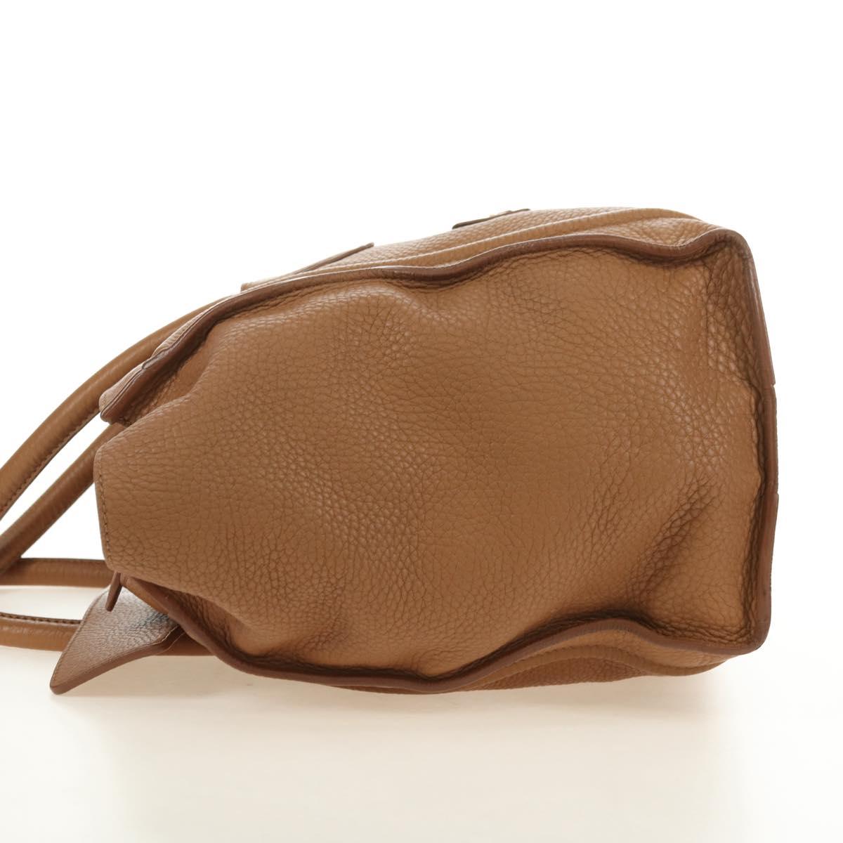 CELINE Luggage Micro Shopper Hand Bag Leather Beige Gold Auth am11775V