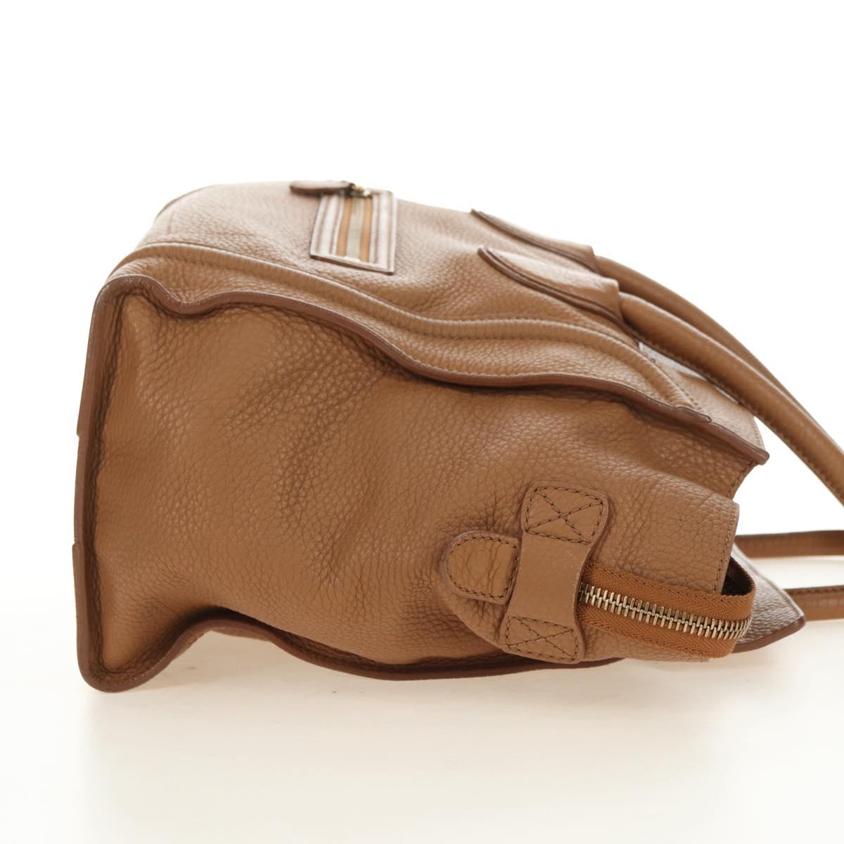 CELINE Luggage Micro Shopper Hand Bag Leather Beige Gold Auth am11775V