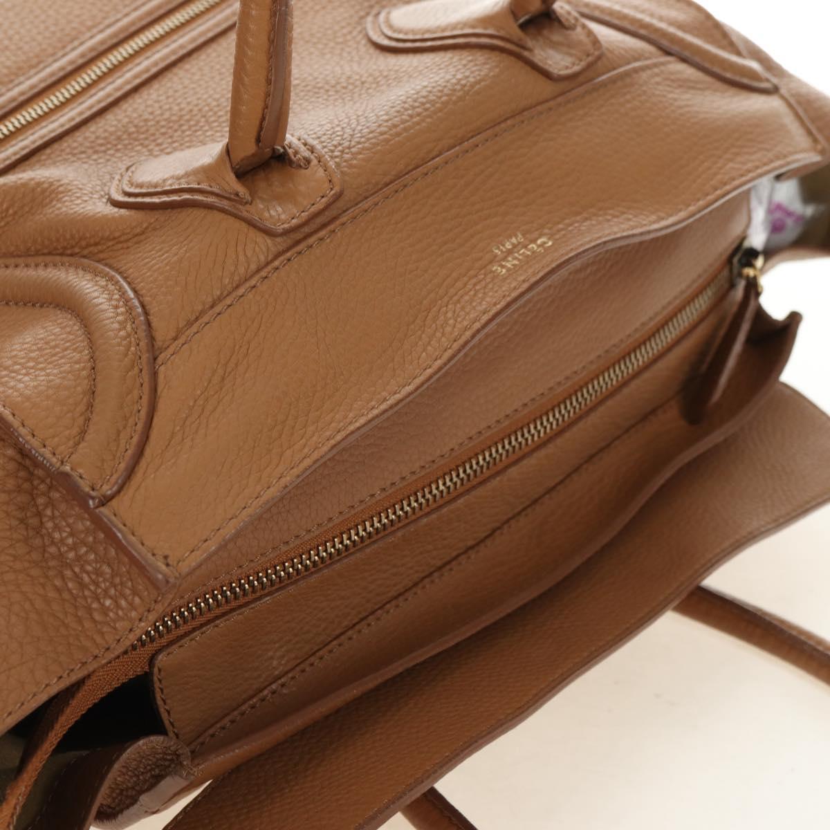 CELINE Luggage Micro Shopper Hand Bag Leather Beige Gold Auth am11775V