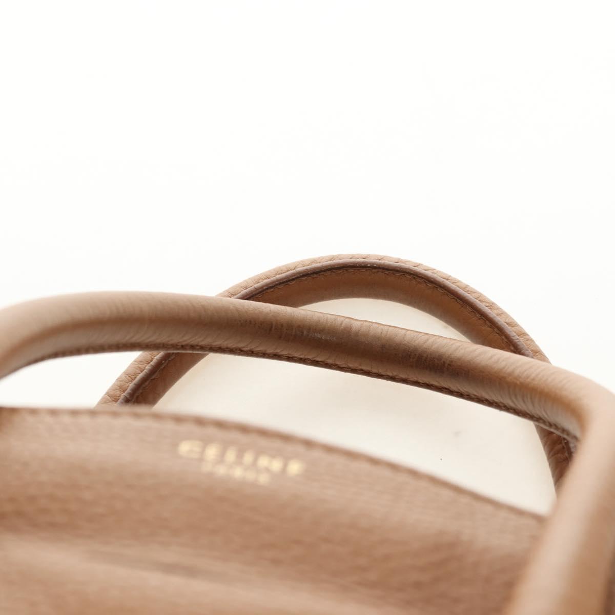 CELINE Luggage Micro Shopper Hand Bag Leather Beige Gold Auth am11775V