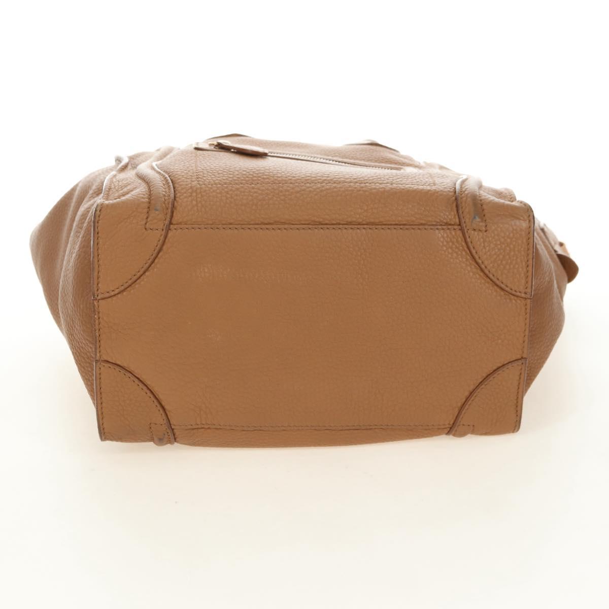 CELINE Luggage Micro Shopper Hand Bag Leather Beige Gold Auth am11775V