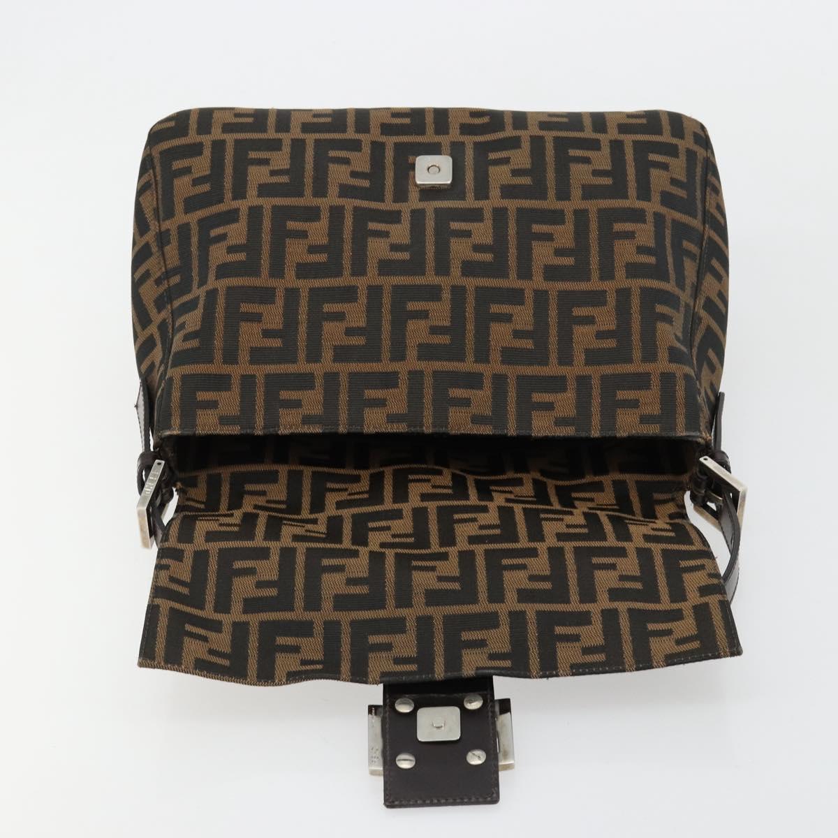 FENDI Zucca Canvas Mamma Baguette Bag Black Brown Silver Auth am11776SAV