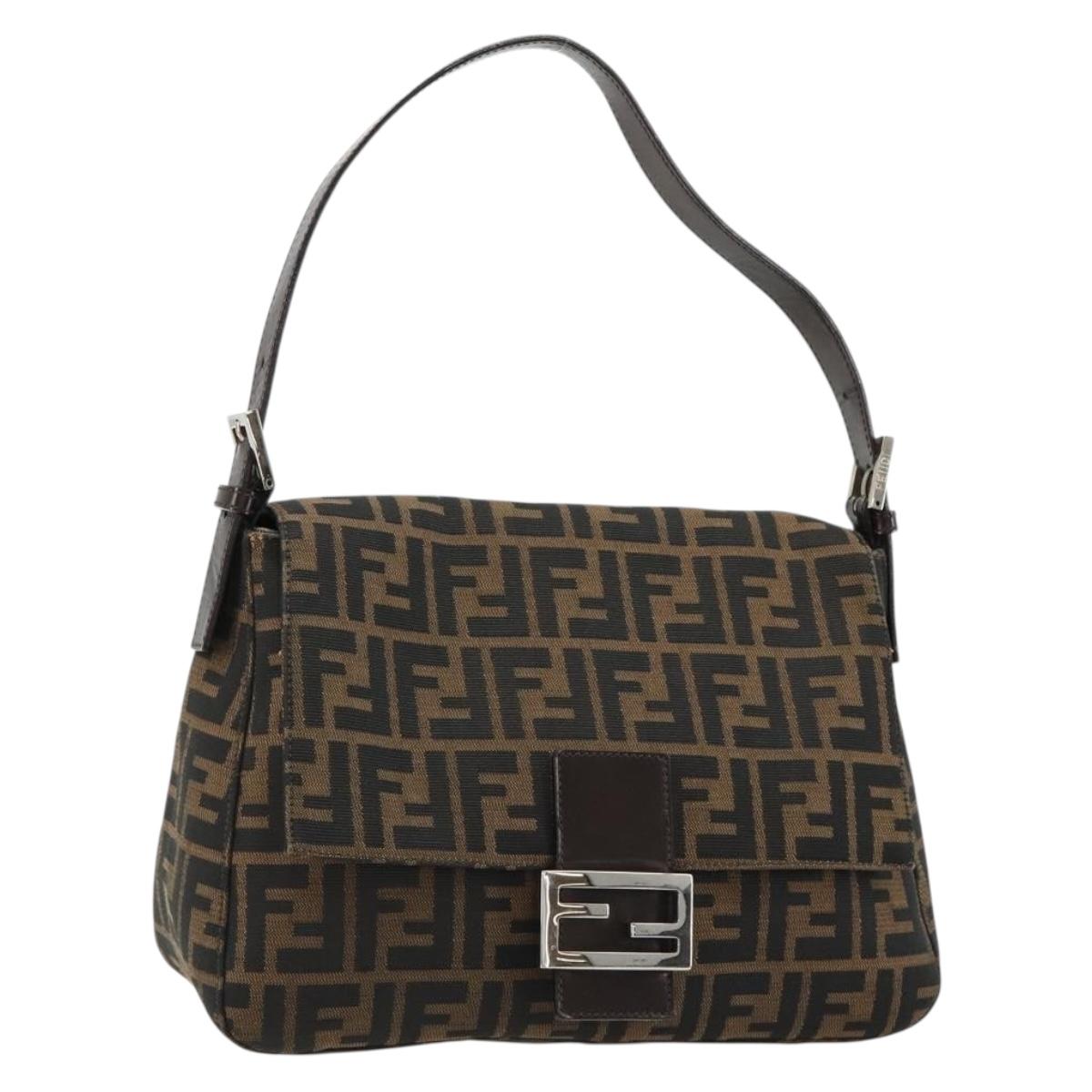 FENDI Zucca Canvas Mamma Baguette Bag Black Brown Silver Auth am11776SAV