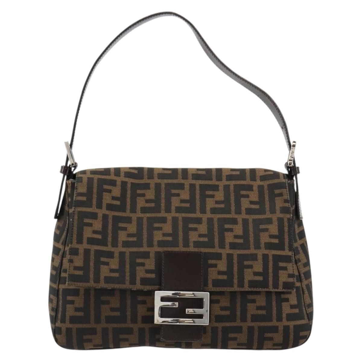 FENDI Zucca Canvas Mamma Baguette Bag Black Brown Silver Auth am11776SAV