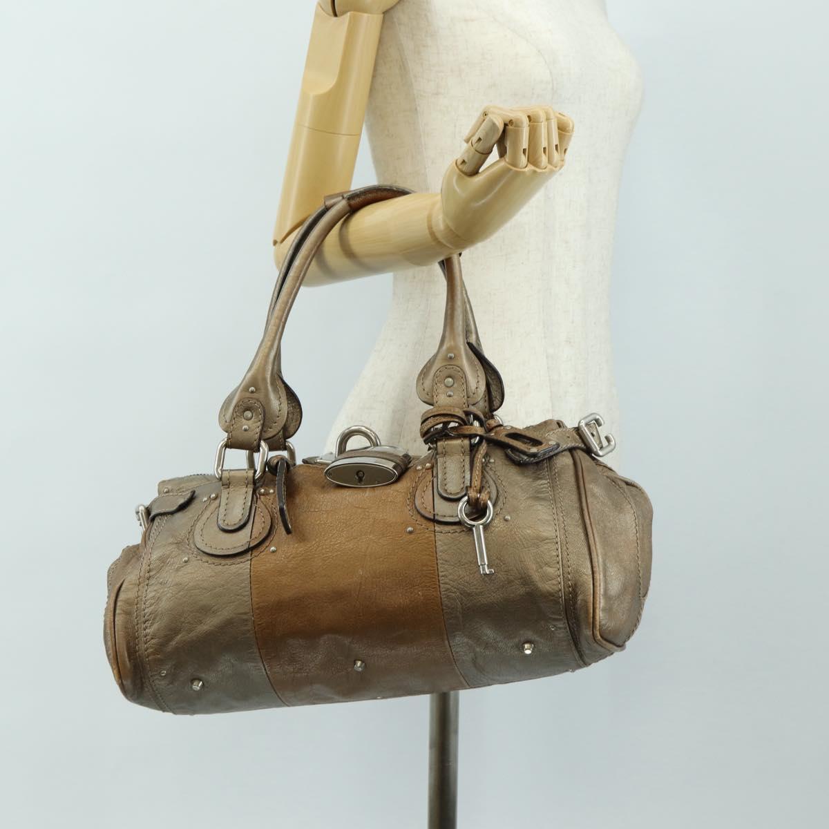 Chloe Paddington Hand Bag Leather Champagne Gold Silver Auth am11777A