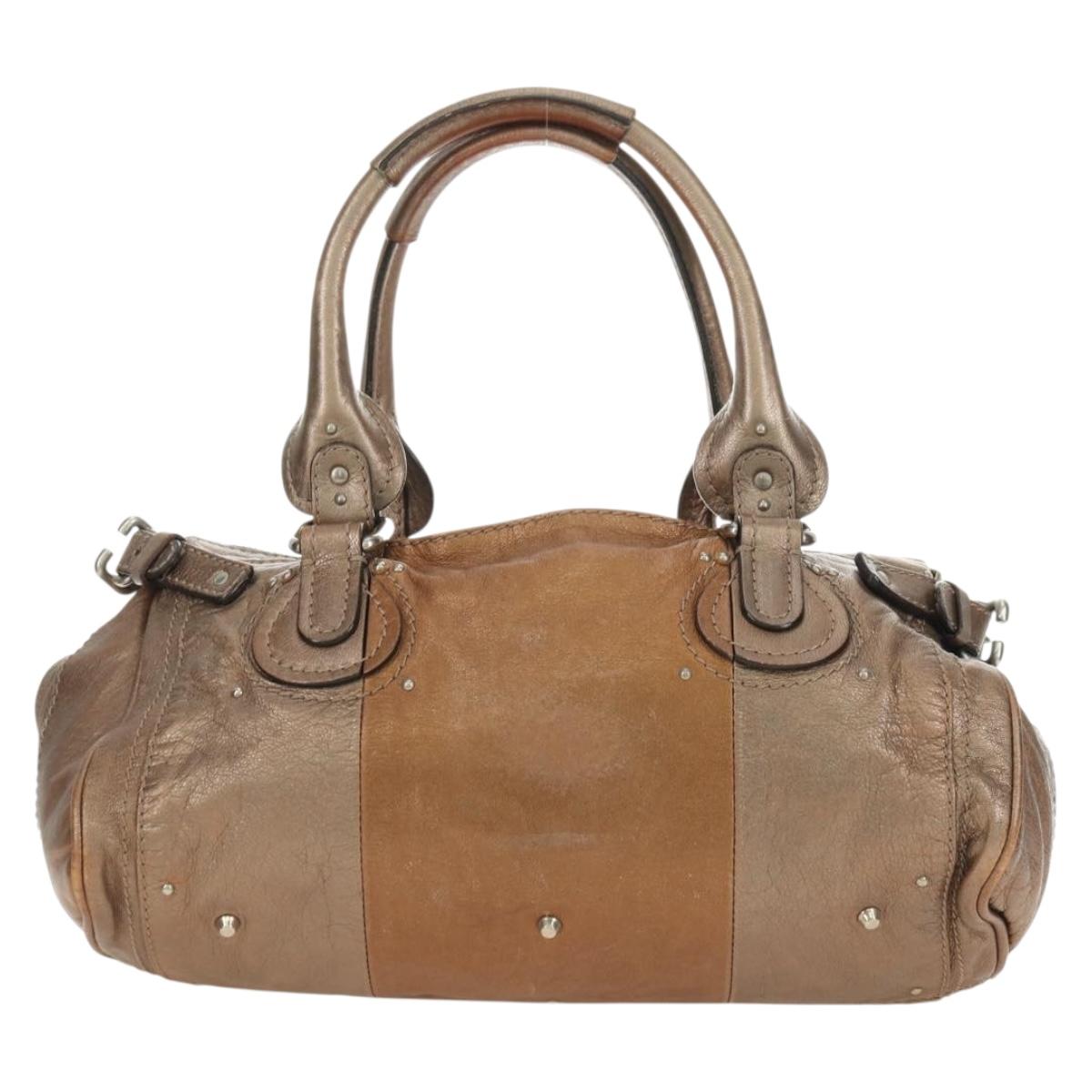 Chloe Paddington Hand Bag Leather Champagne Gold Silver Auth am11777A