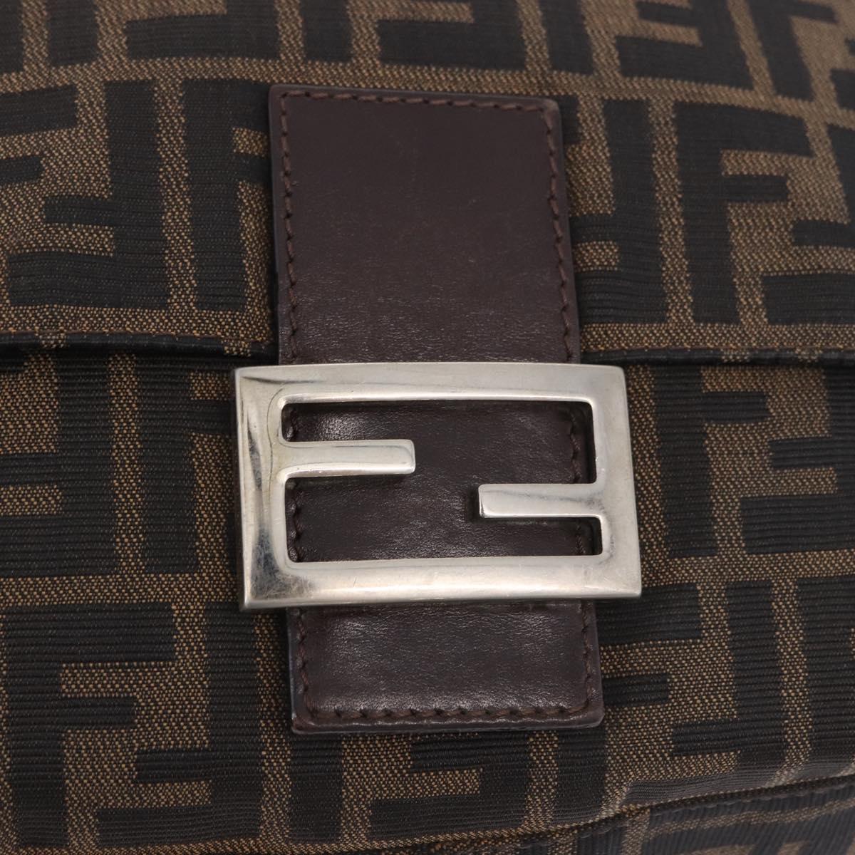 FENDI Zucca Canvas Mamma Baguette Shoulder Bag Black Brown Auth am11778V