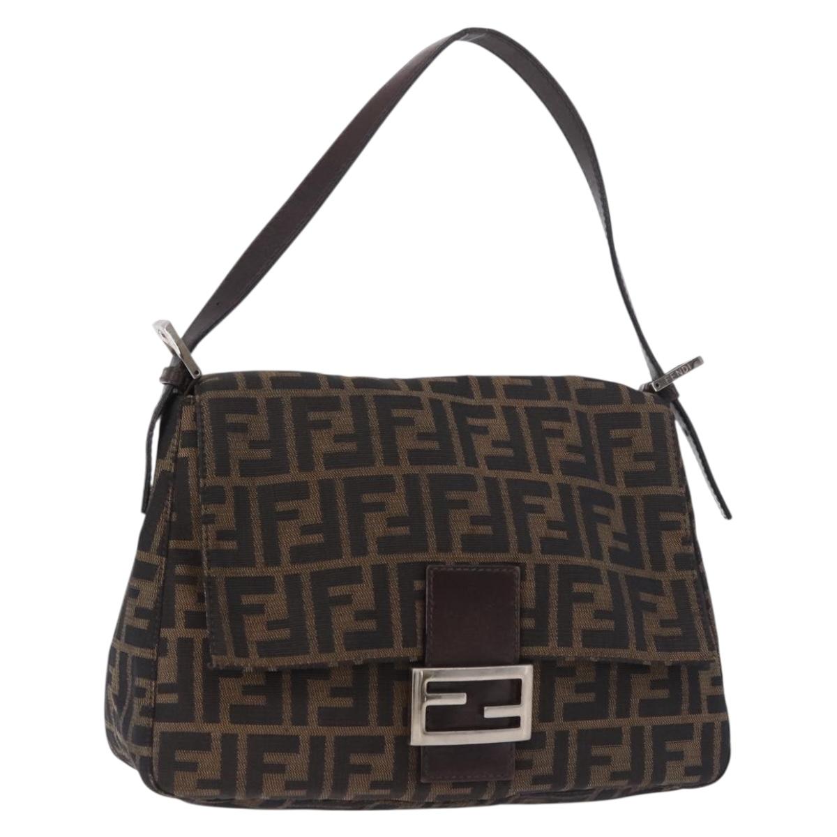 FENDI Zucca Canvas Mamma Baguette Shoulder Bag Black Brown Auth am11778V