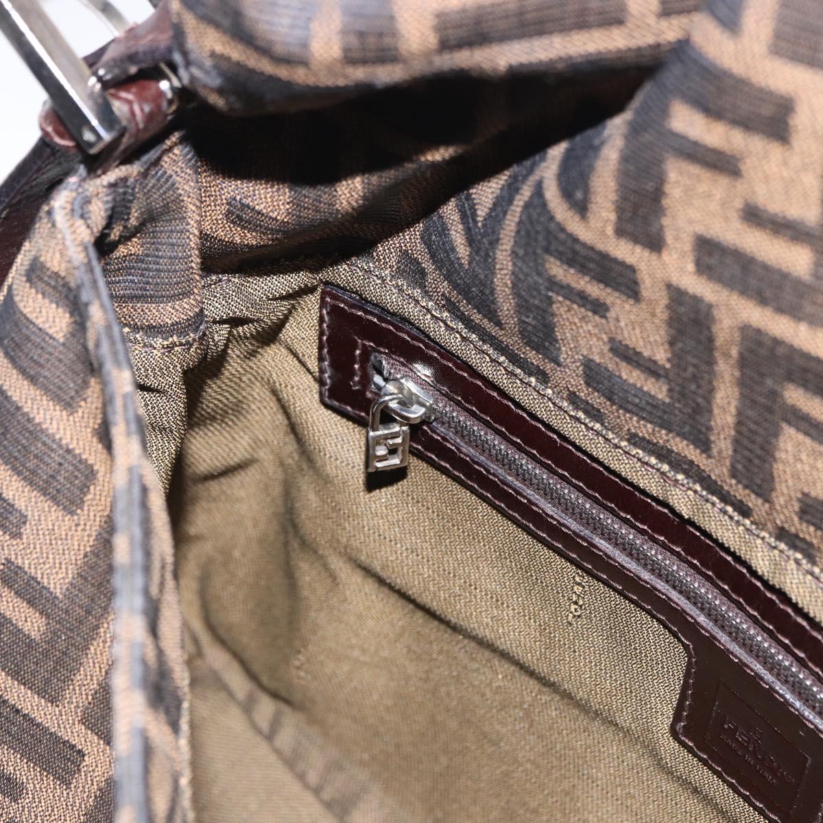 FENDI Zucca Canvas Mamma Baguette Shoulder Bag Black Brown Auth am11778V