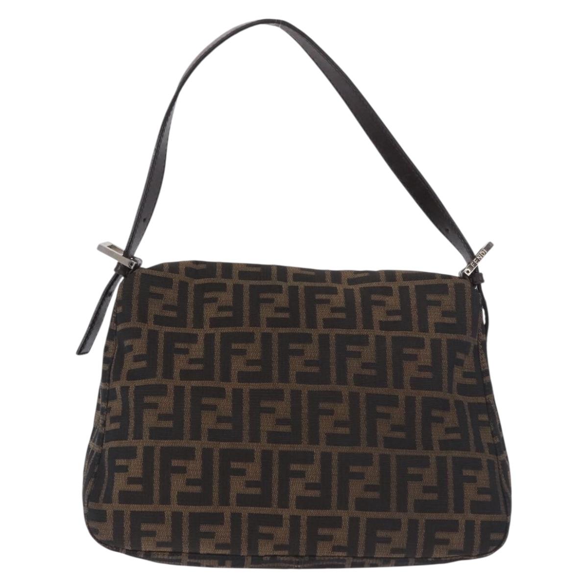 FENDI Zucca Canvas Mamma Baguette Shoulder Bag Black Brown Auth am11778V