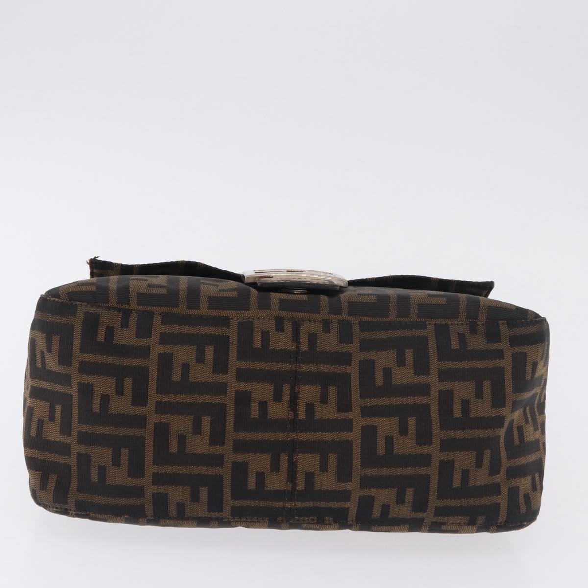 FENDI Zucca Canvas Mamma Baguette Shoulder Bag Black Brown Auth am11778V