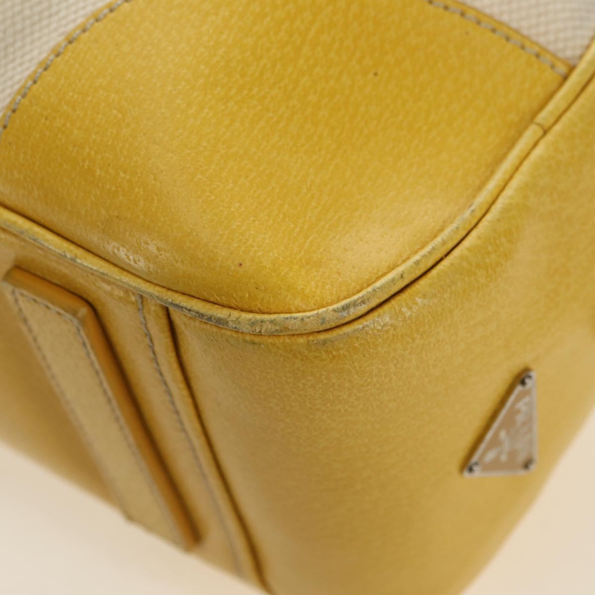 PRADA Hand Bag Canvas Leather Beige Yellow Silver Auth am11779V