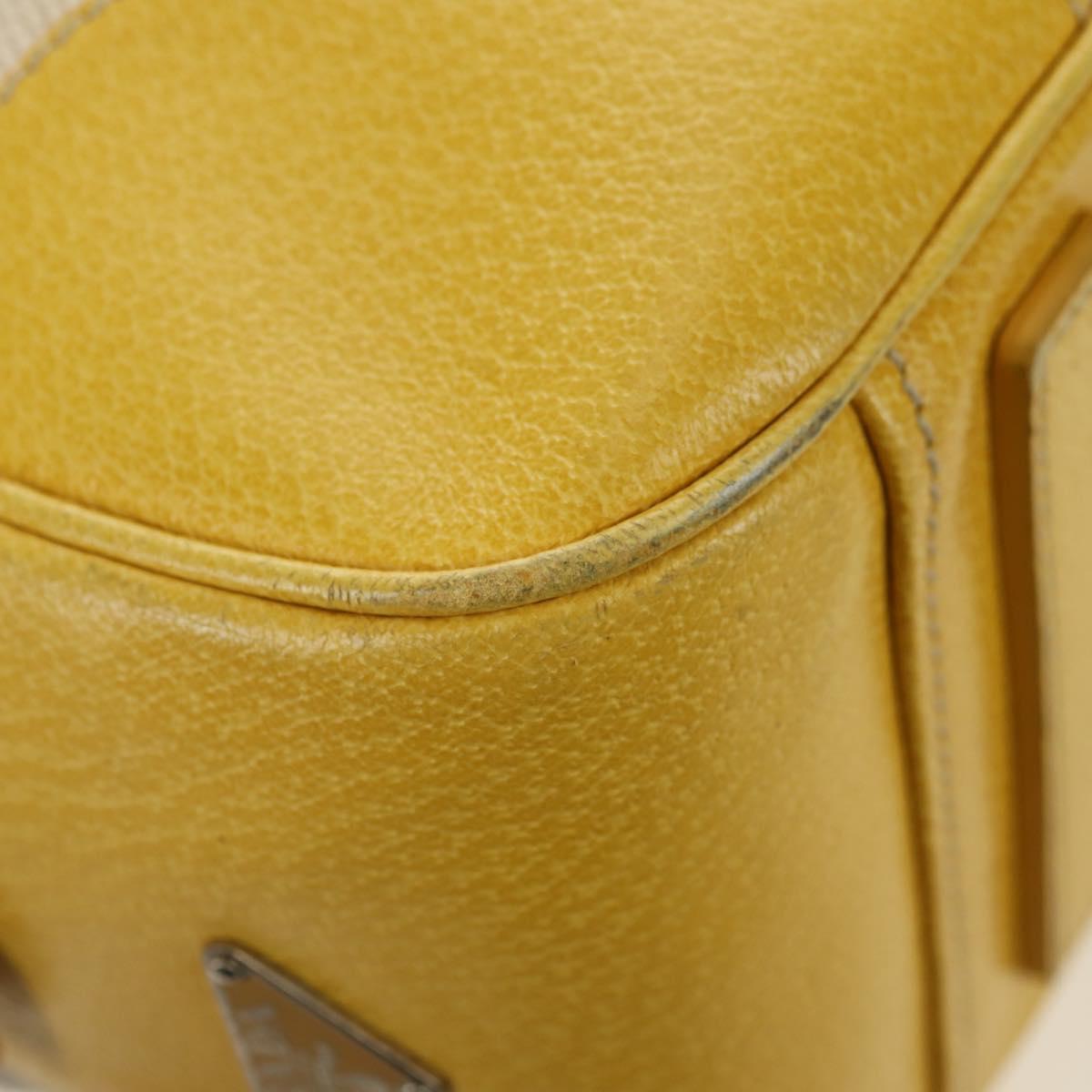 PRADA Hand Bag Canvas Leather Beige Yellow Silver Auth am11779V