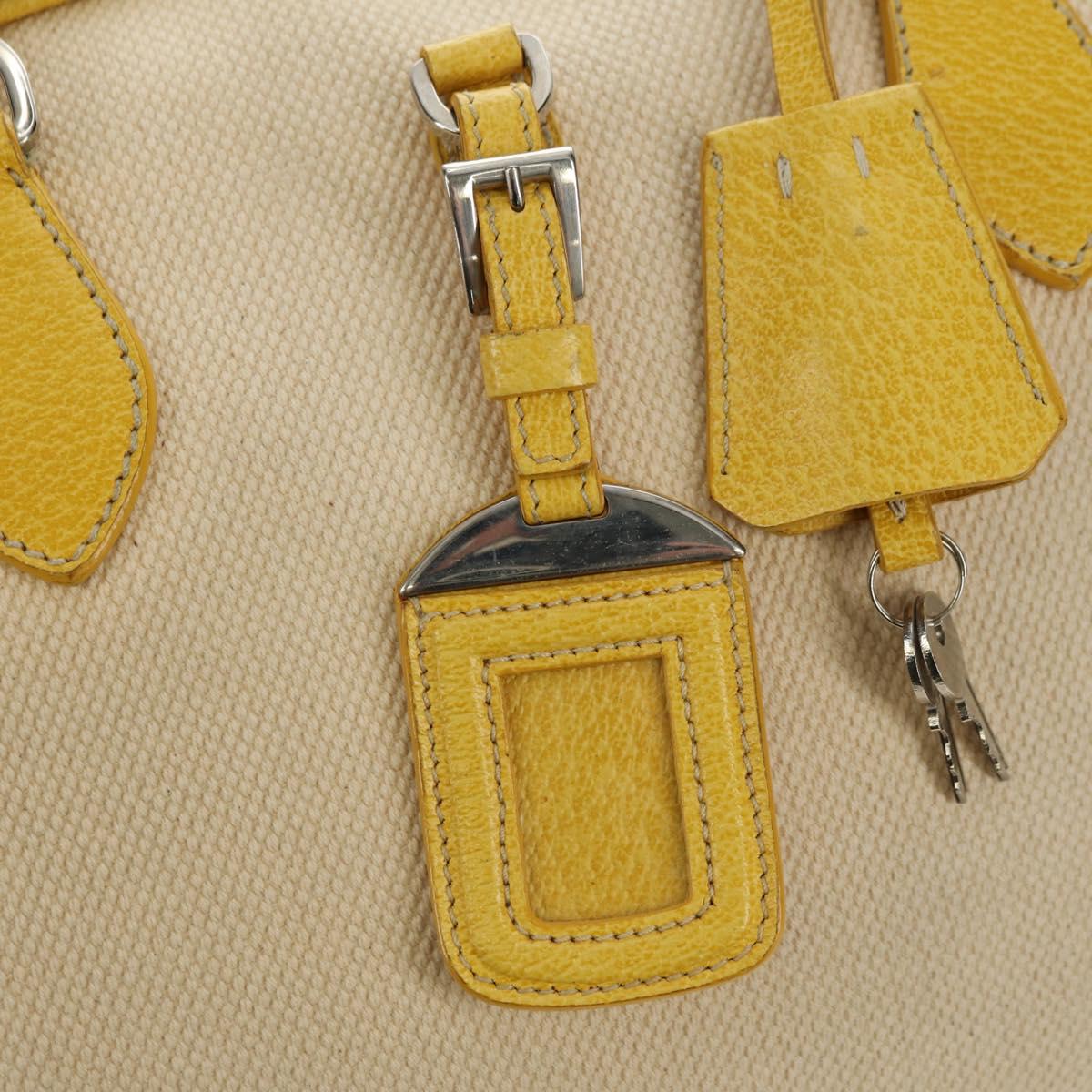 PRADA Hand Bag Canvas Leather Beige Yellow Silver Auth am11779V