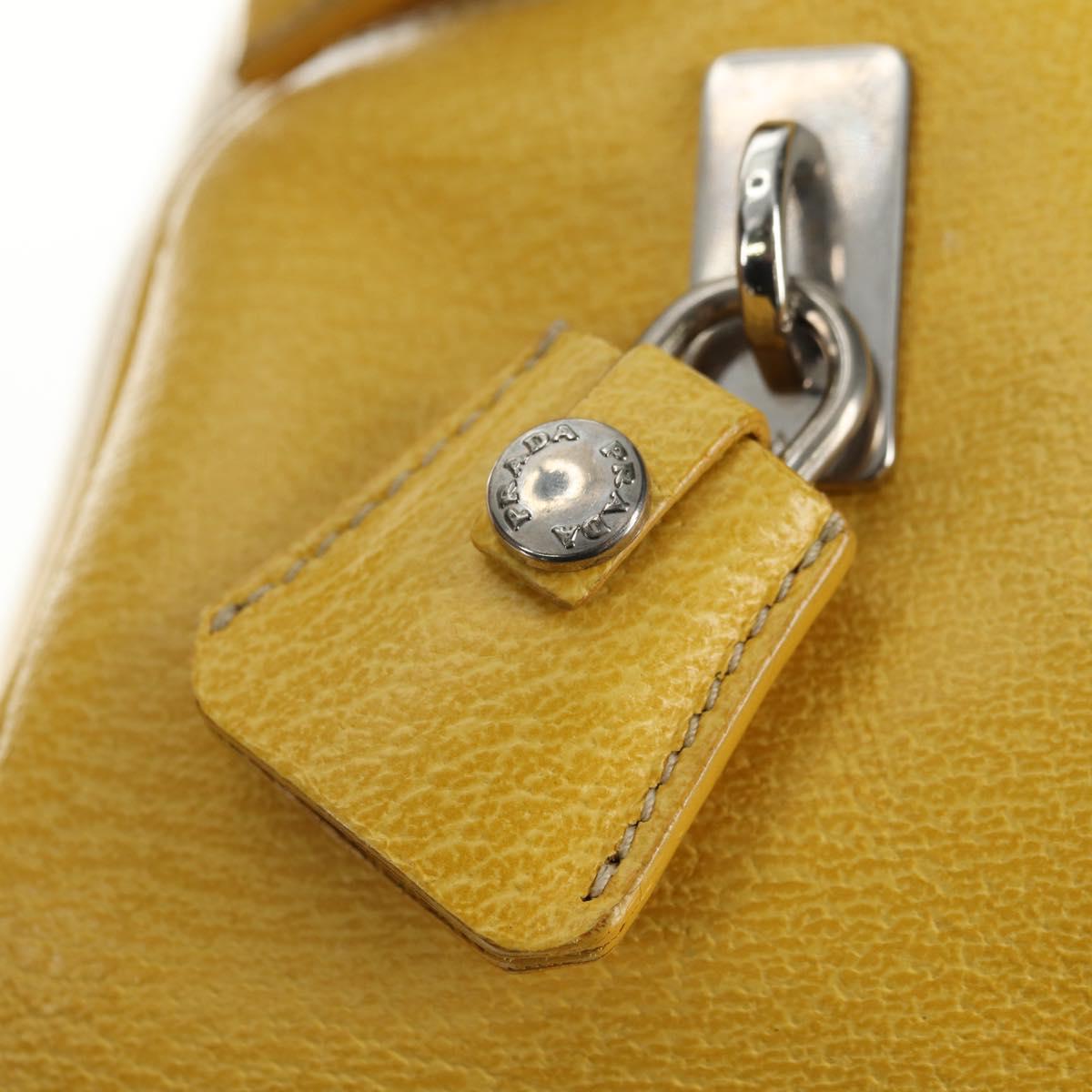 PRADA Hand Bag Canvas Leather Beige Yellow Silver Auth am11779V