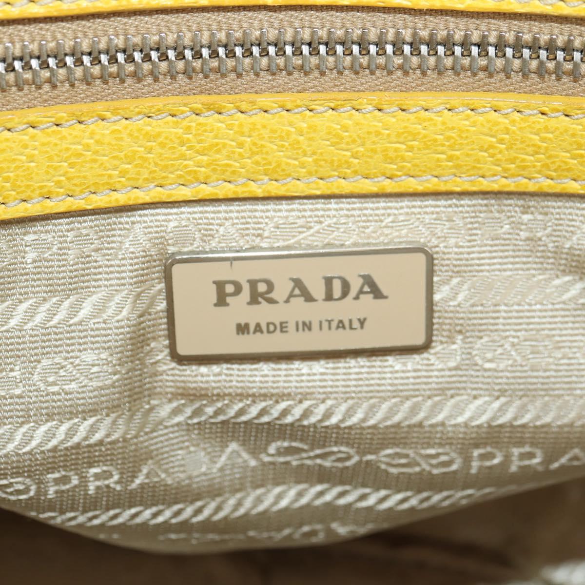 PRADA Hand Bag Canvas Leather Beige Yellow Silver Auth am11779V