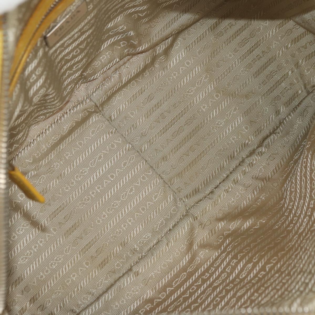 PRADA Hand Bag Canvas Leather Beige Yellow Silver Auth am11779V