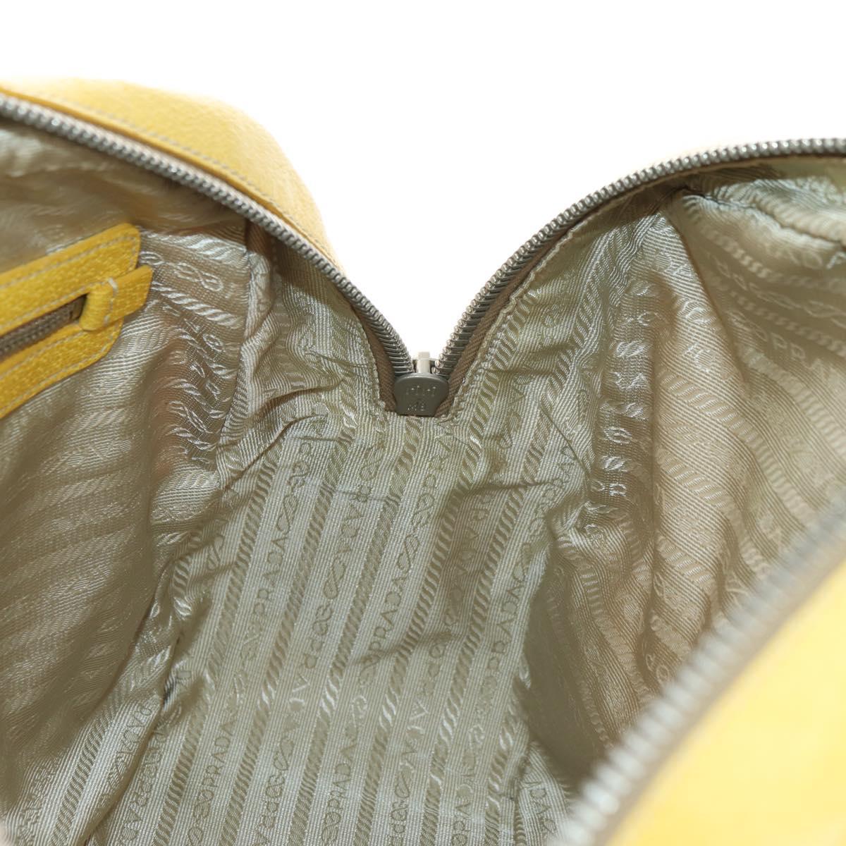 PRADA Hand Bag Canvas Leather Beige Yellow Silver Auth am11779V