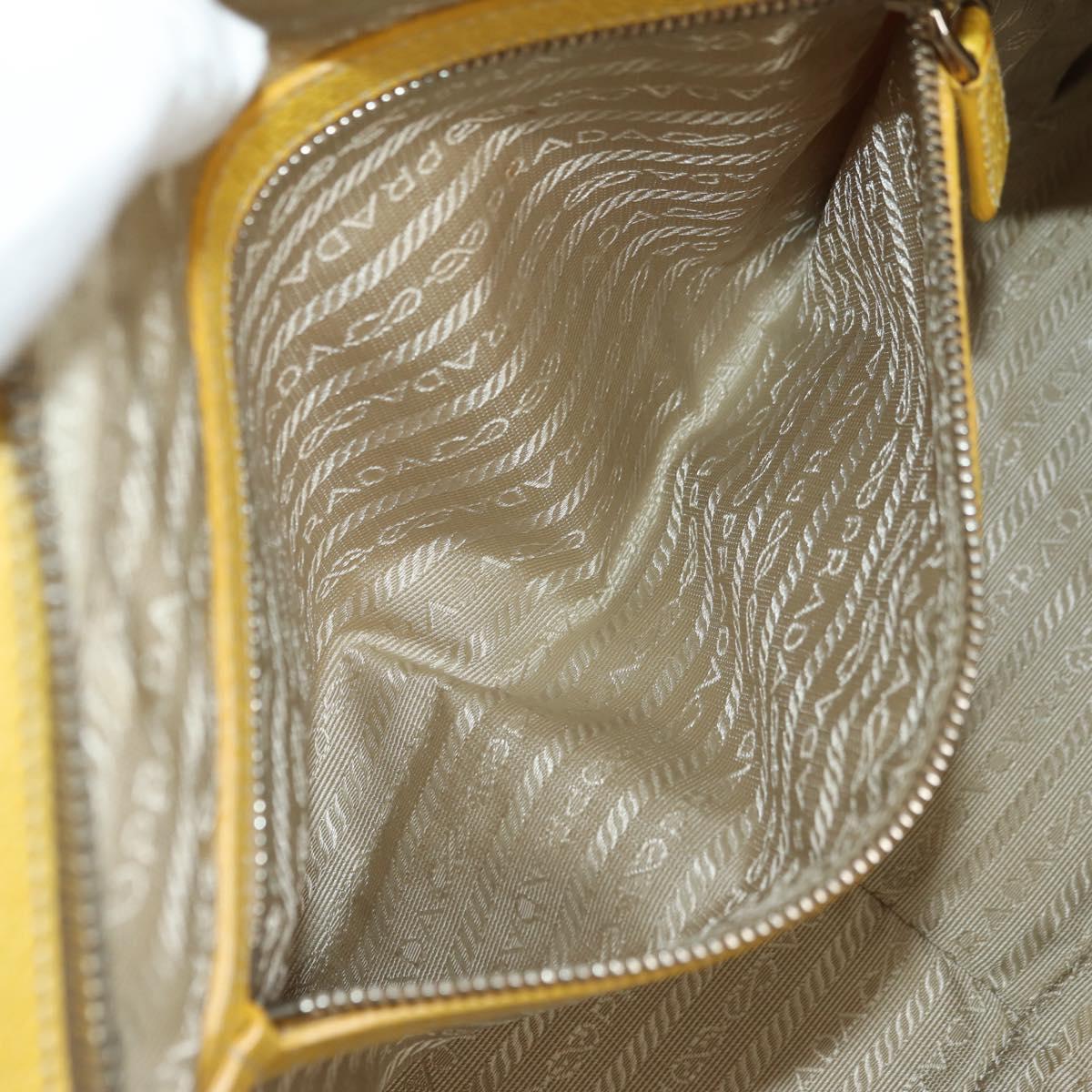 PRADA Hand Bag Canvas Leather Beige Yellow Silver Auth am11779V