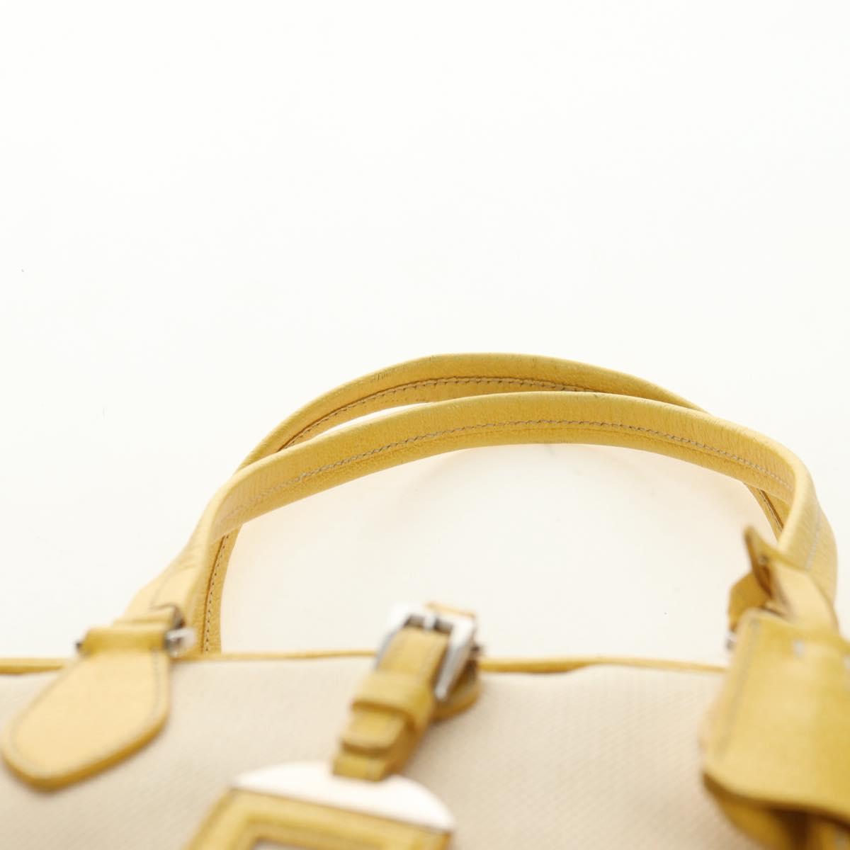 PRADA Hand Bag Canvas Leather Beige Yellow Silver Auth am11779V