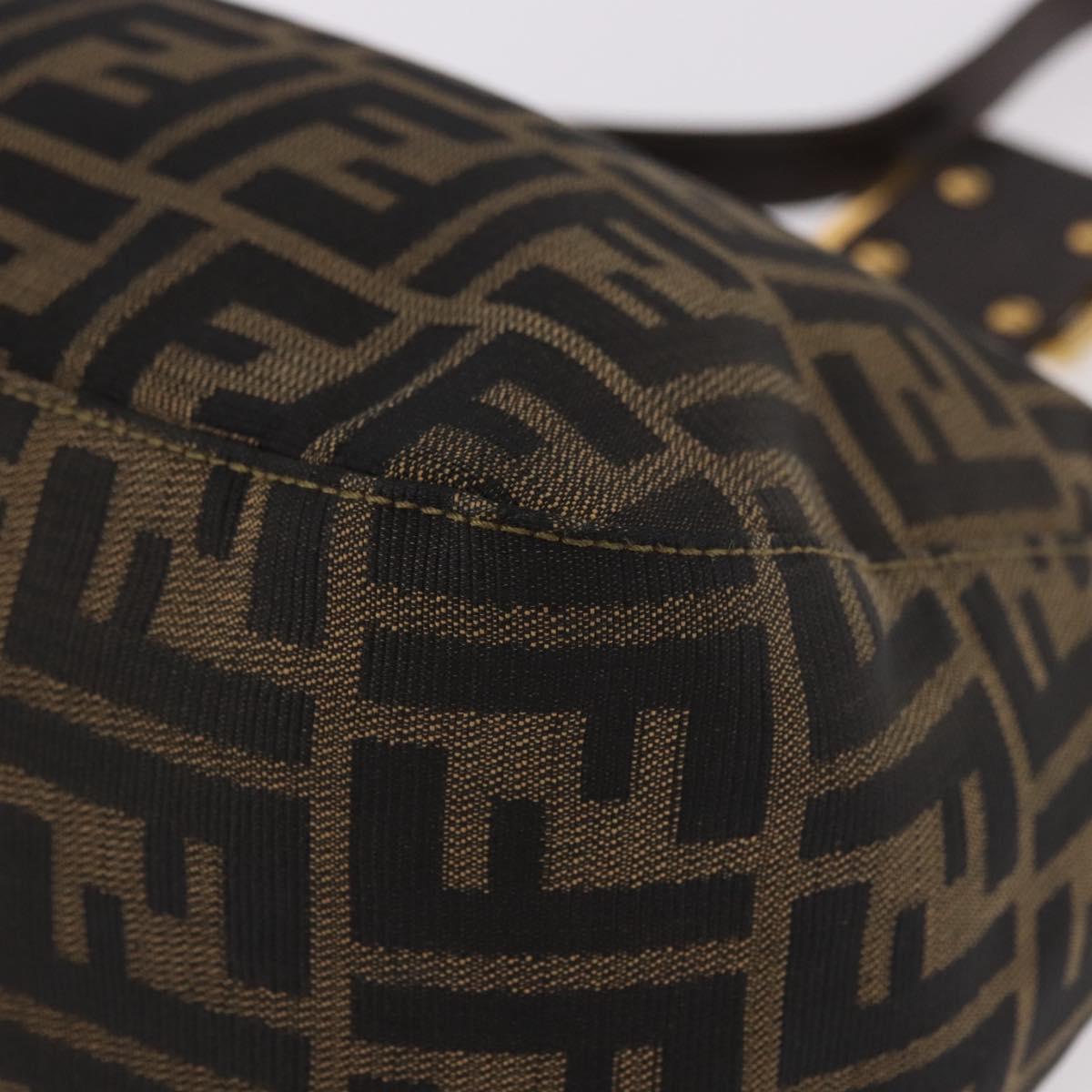 FENDI Zucca Canvas Mamma Baguette Shoulder Bag Black Brown gold Auth am11782V