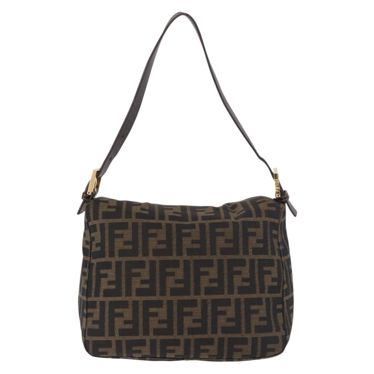 FENDI Zucca Canvas Mamma Baguette Shoulder Bag Black Brown gold Auth am11782V