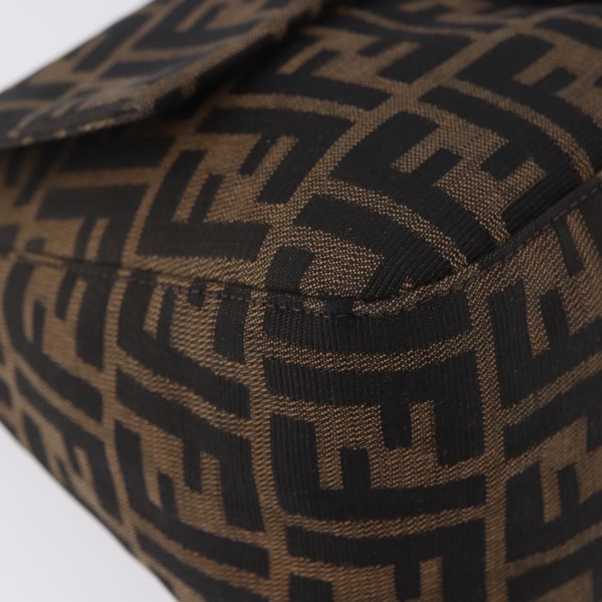 FENDI Zucca Canvas Mamma Baguette Shoulder Bag Black Brown Silver Auth am11783V