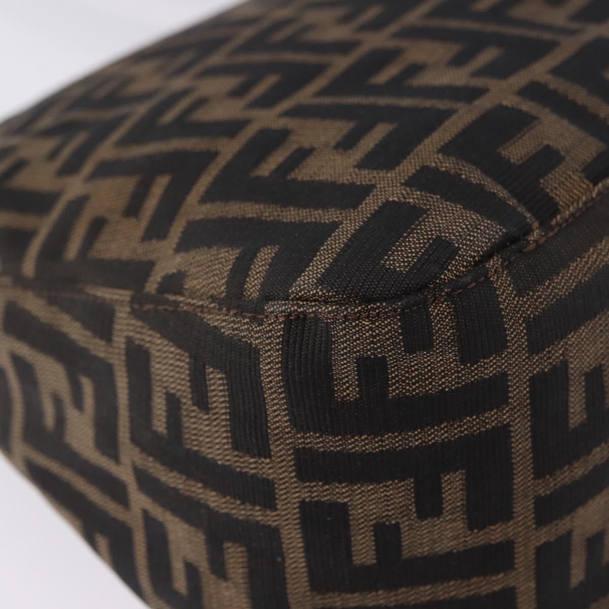 FENDI Zucca Canvas Mamma Baguette Shoulder Bag Black Brown Silver Auth am11783V