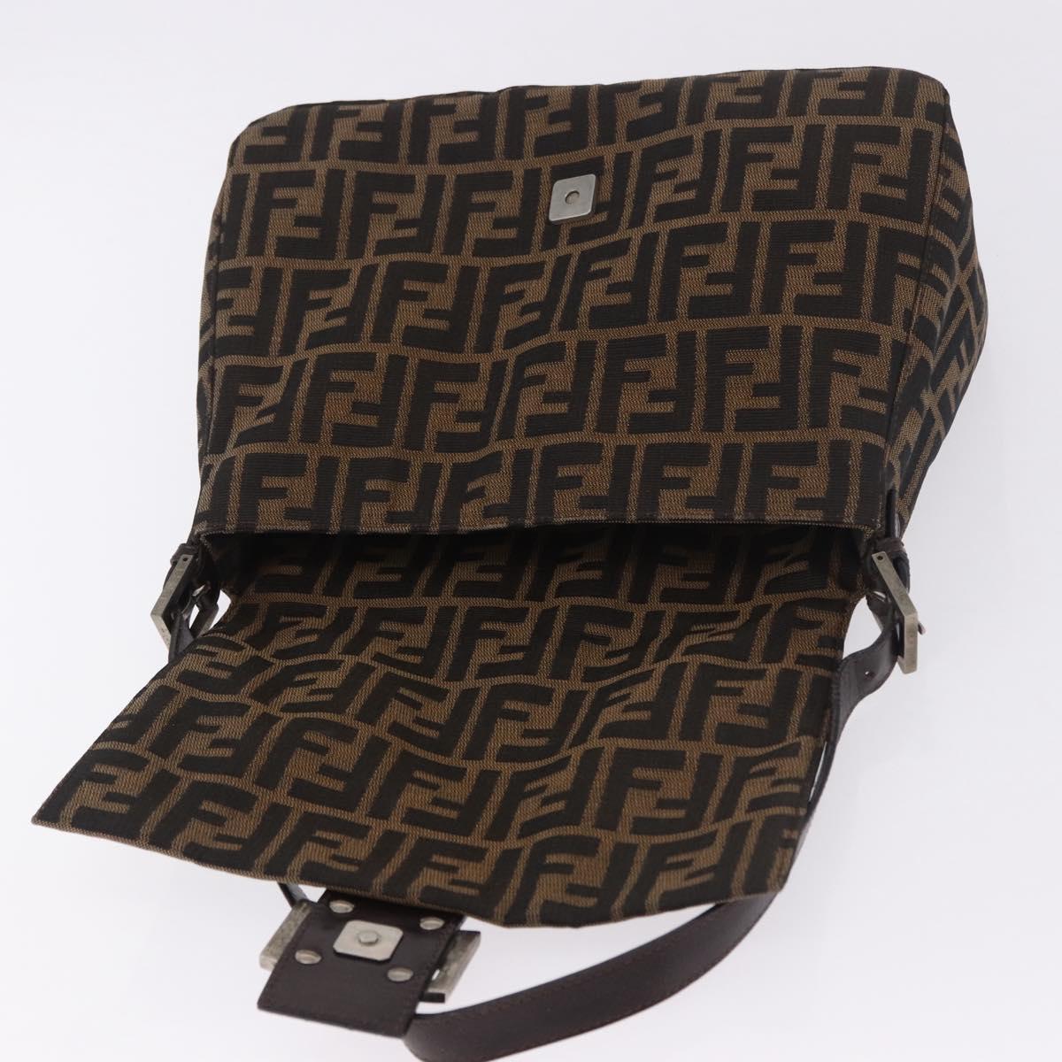FENDI Zucca Canvas Mamma Baguette Shoulder Bag Black Brown Silver Auth am11783V