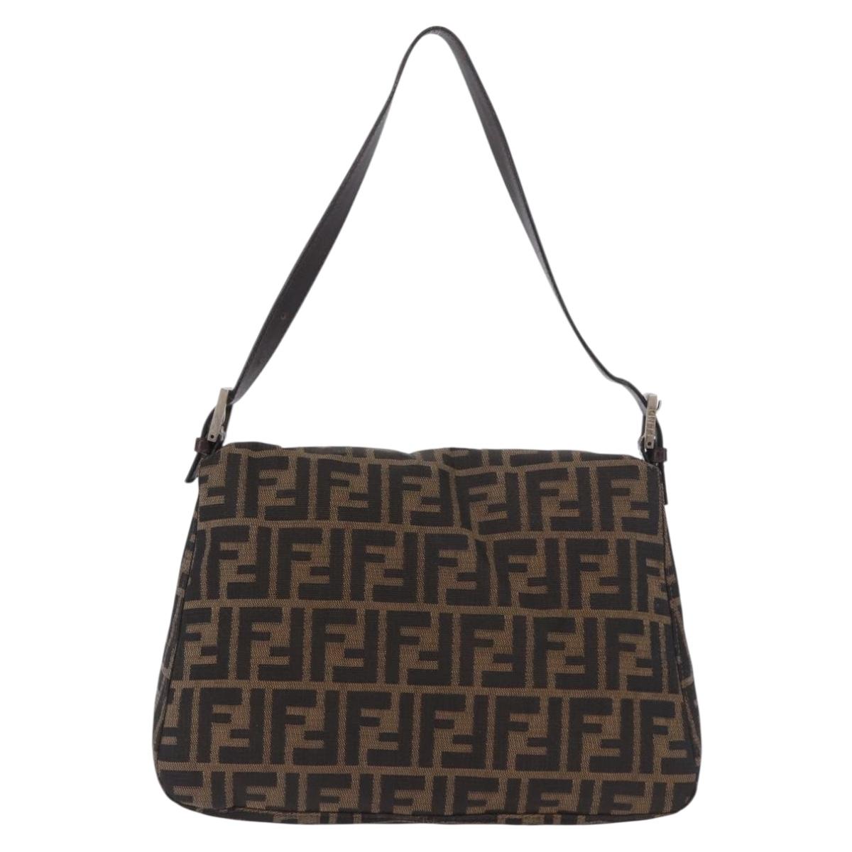 FENDI Zucca Canvas Mamma Baguette Shoulder Bag Black Brown Silver Auth am11783V