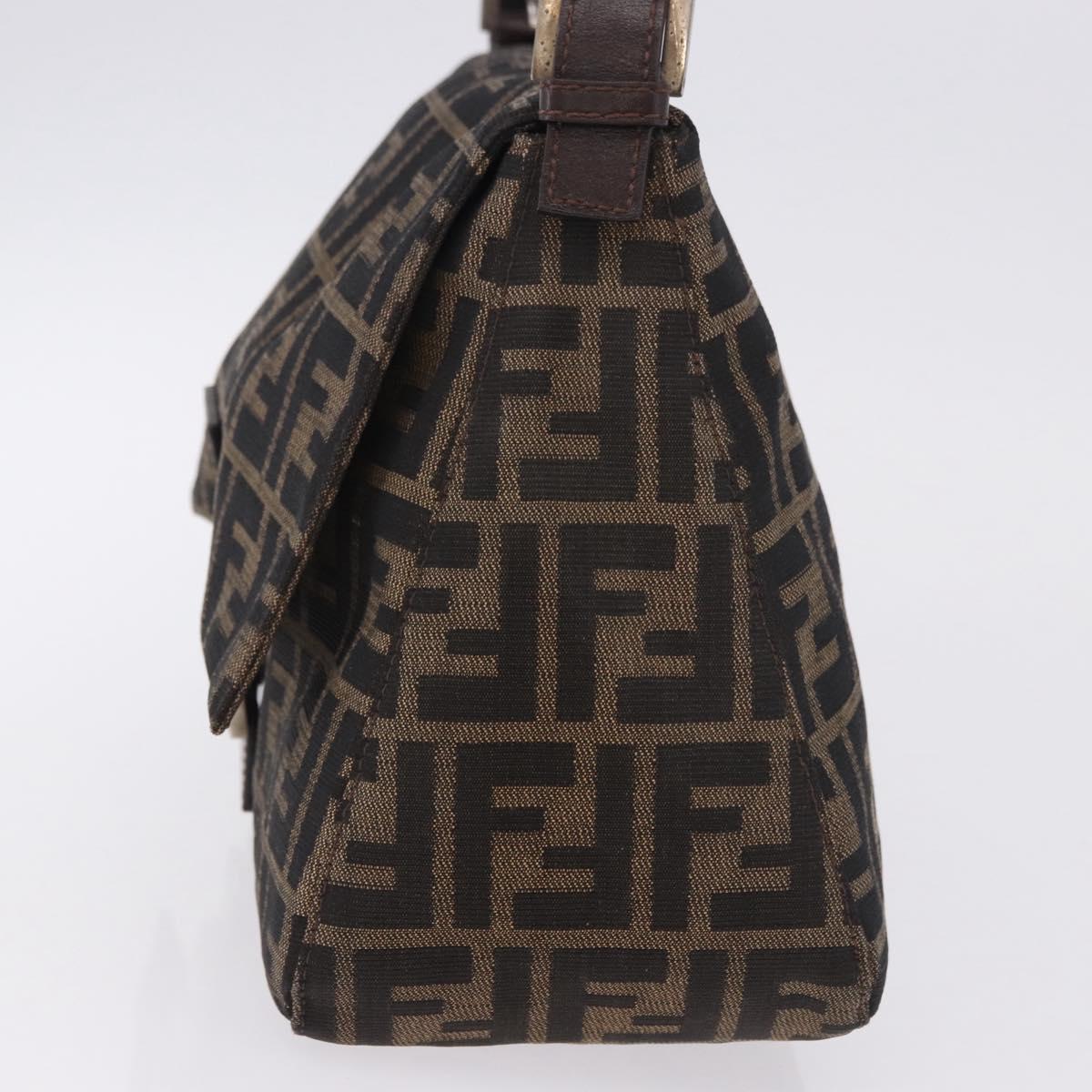 FENDI Zucca Canvas Mamma Baguette Shoulder Bag Black Brown Silver Auth am11783V