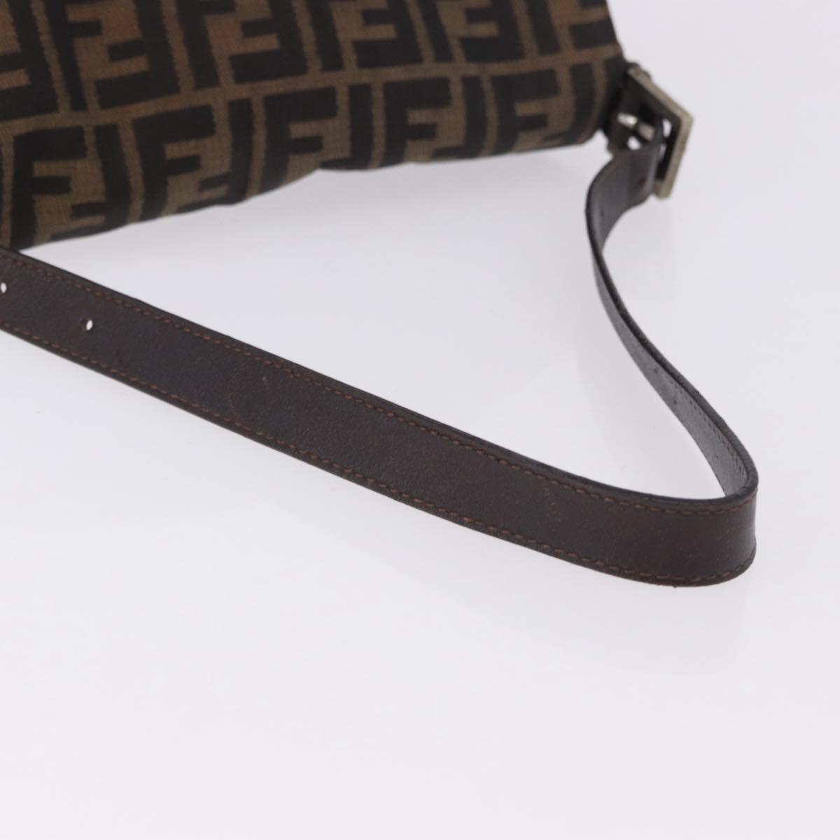 FENDI Zucca Canvas Mamma Baguette Shoulder Bag Black Brown Silver Auth am11783V