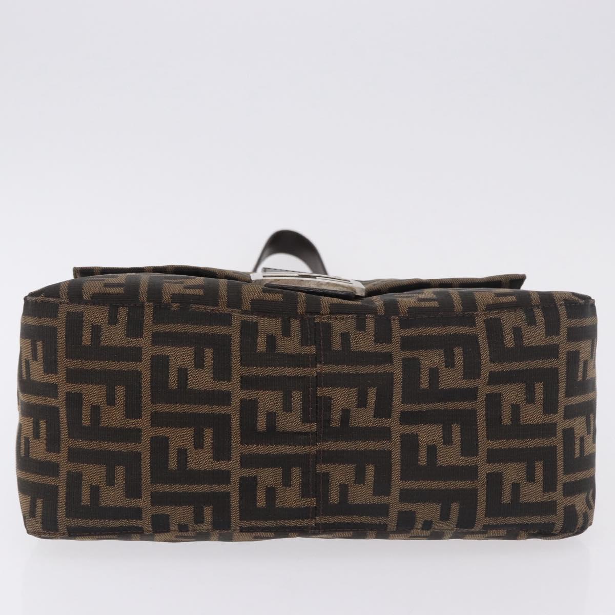 FENDI Zucca Canvas Mamma Baguette Shoulder Bag Black Brown Silver Auth am11783V