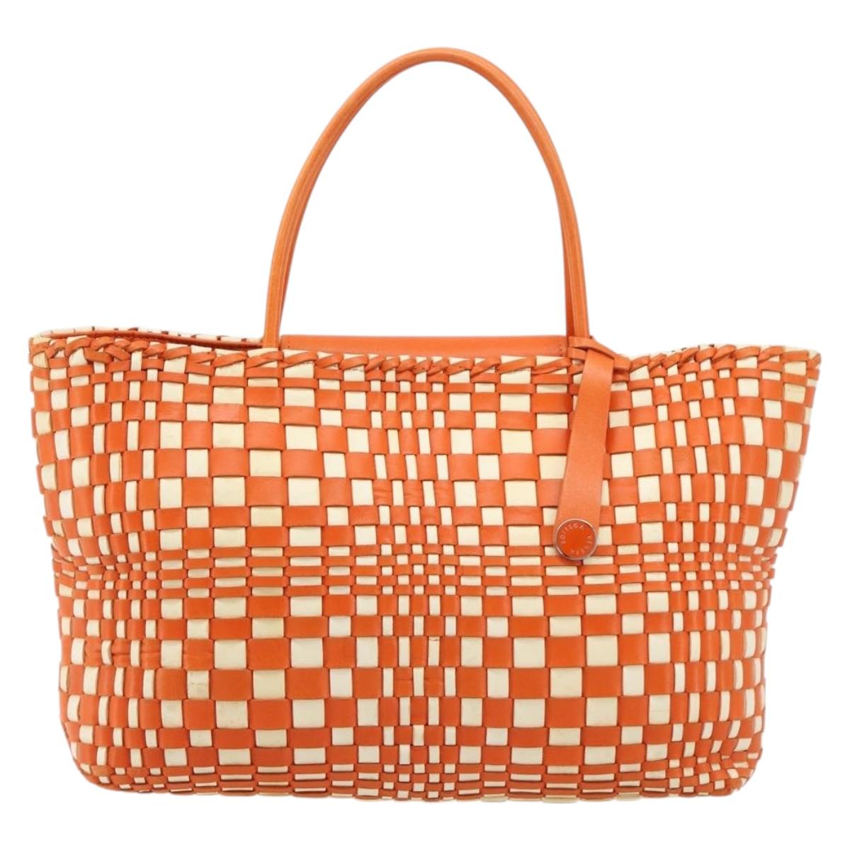 BOTTEGA VENETA INTRECCIATO Tote Bag Leather Orange Silver Auth am11786A