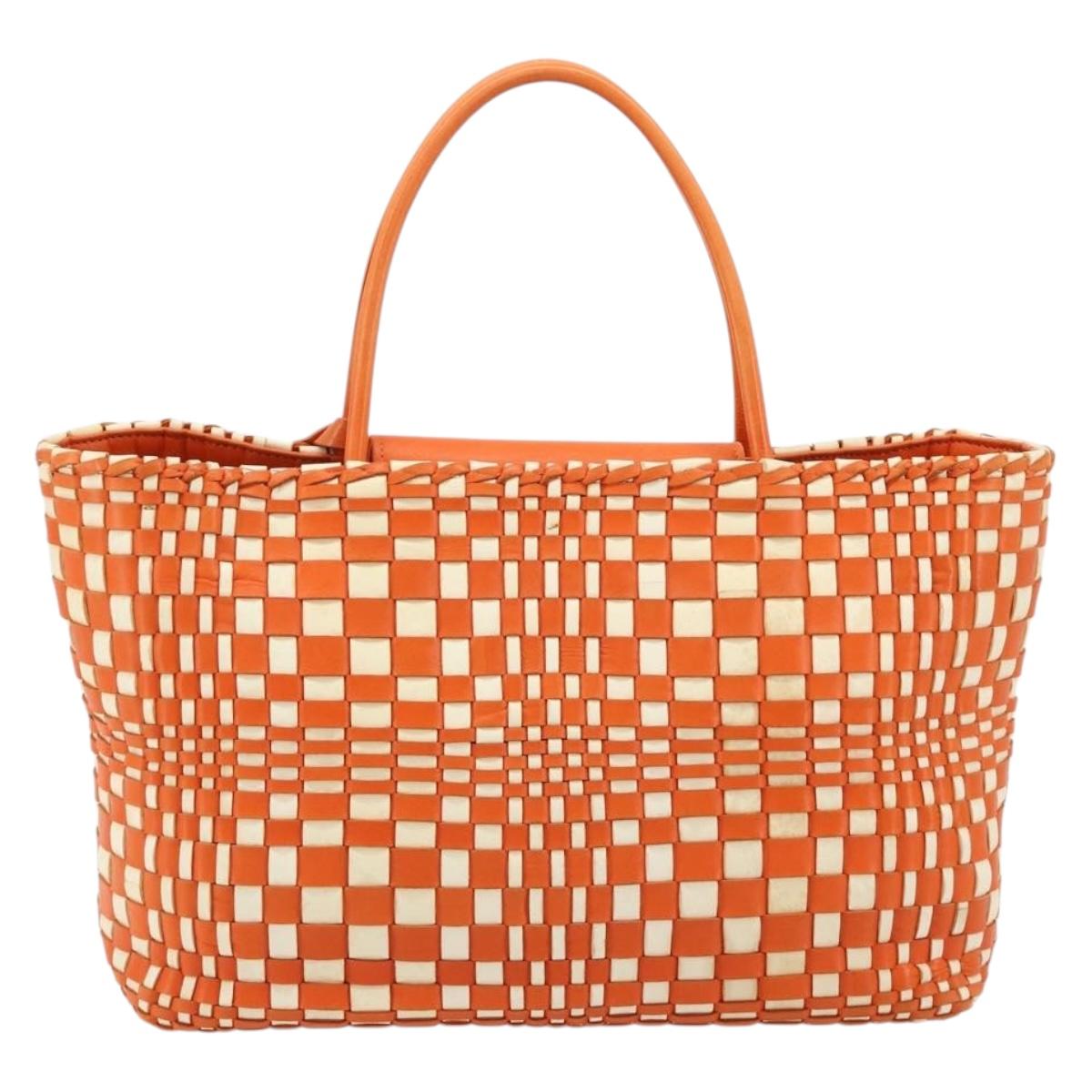 BOTTEGA VENETA INTRECCIATO Tote Bag Leather Orange Silver Auth am11786A