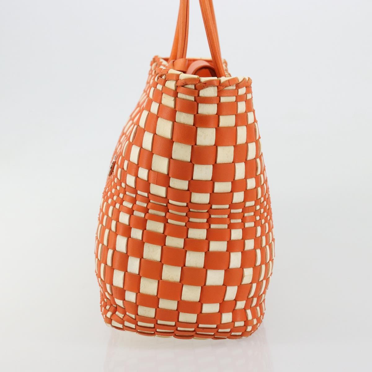 BOTTEGA VENETA INTRECCIATO Tote Bag Leather Orange Silver Auth am11786A