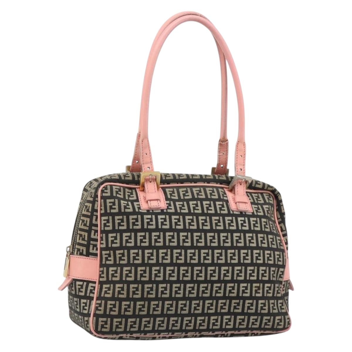 FENDI Zucchino Canvas Hand Bag Black Brown Auth am11787