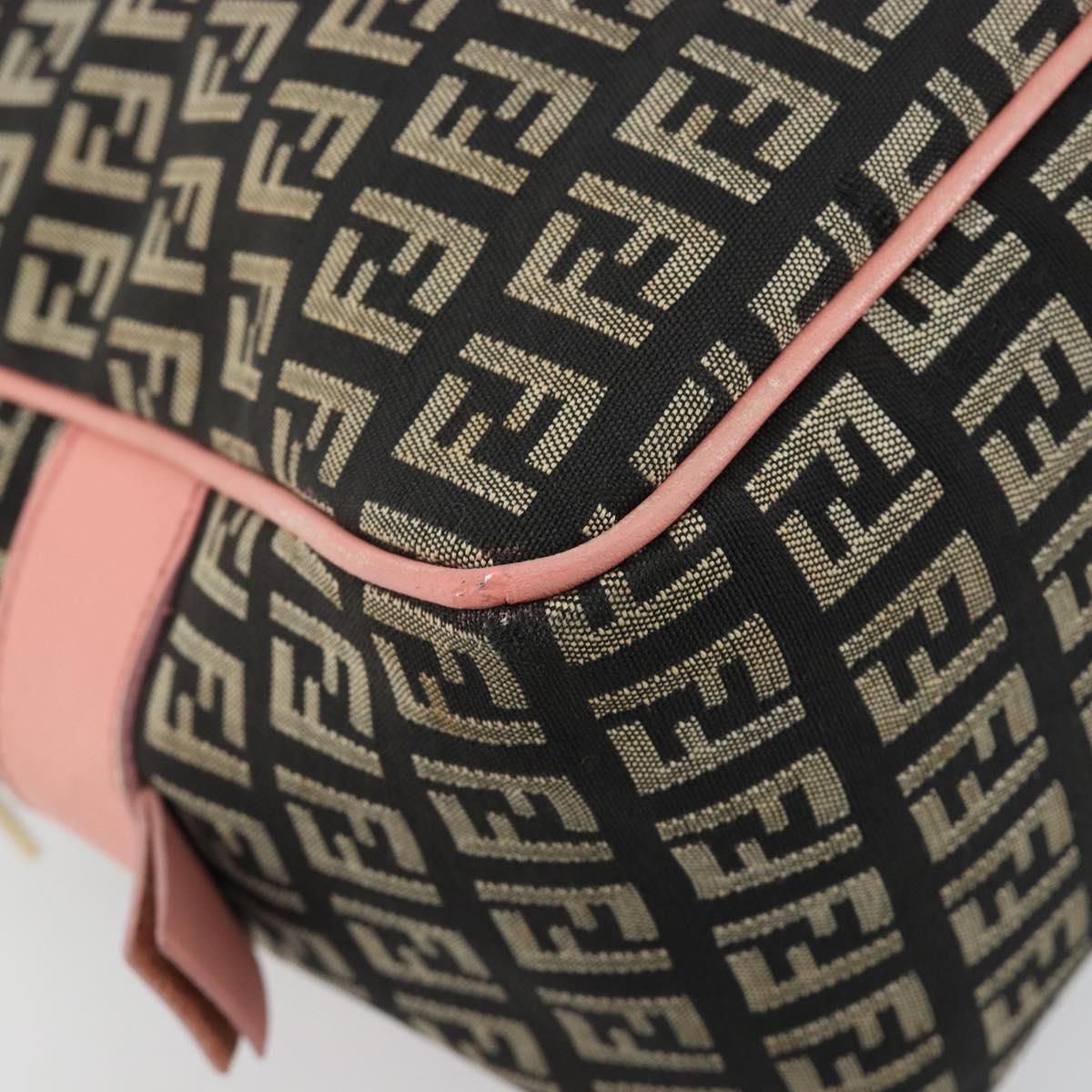 FENDI Zucchino Canvas Hand Bag Black Brown Auth am11787