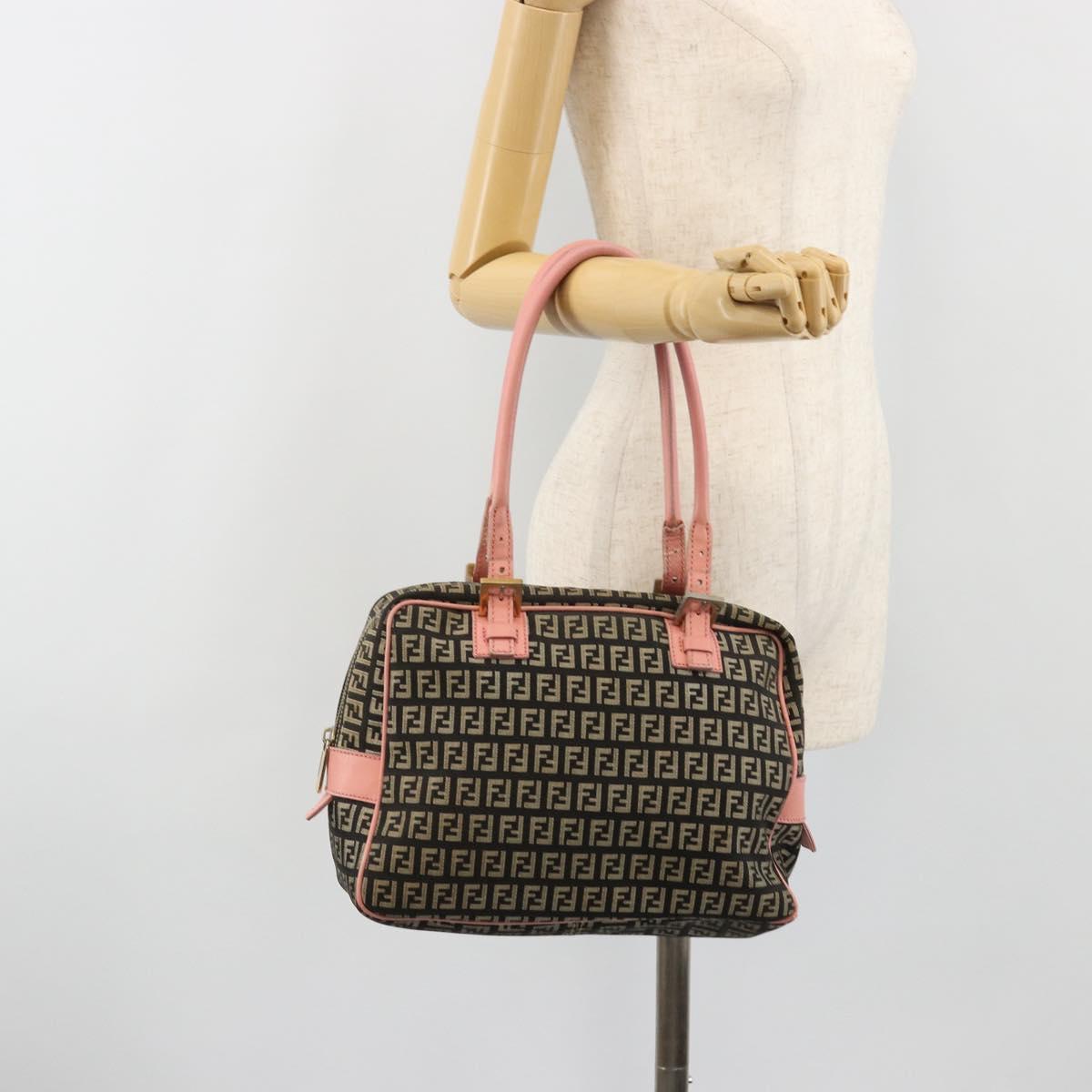 FENDI Zucchino Canvas Hand Bag Black Brown Auth am11787