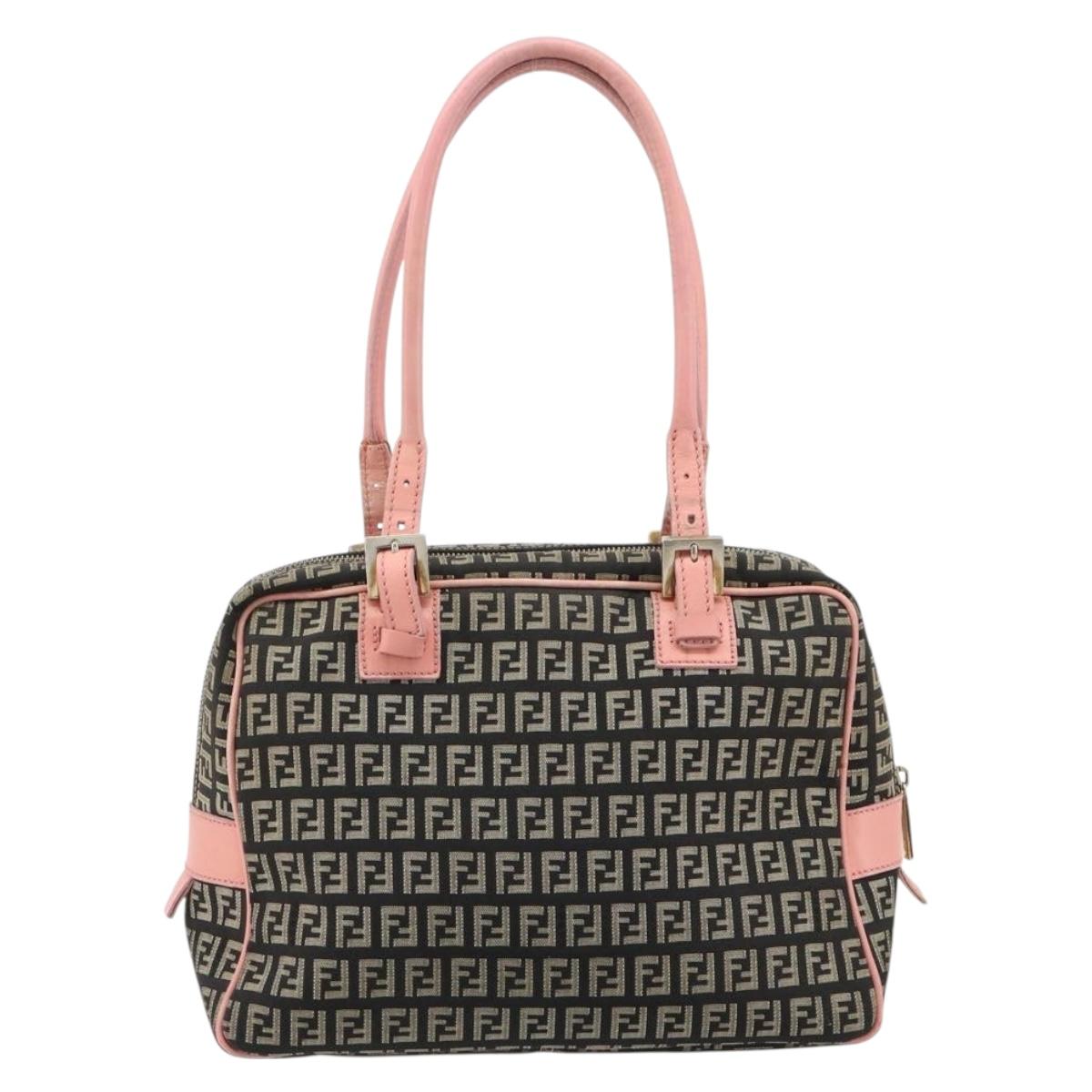 FENDI Zucchino Canvas Hand Bag Black Brown Auth am11787