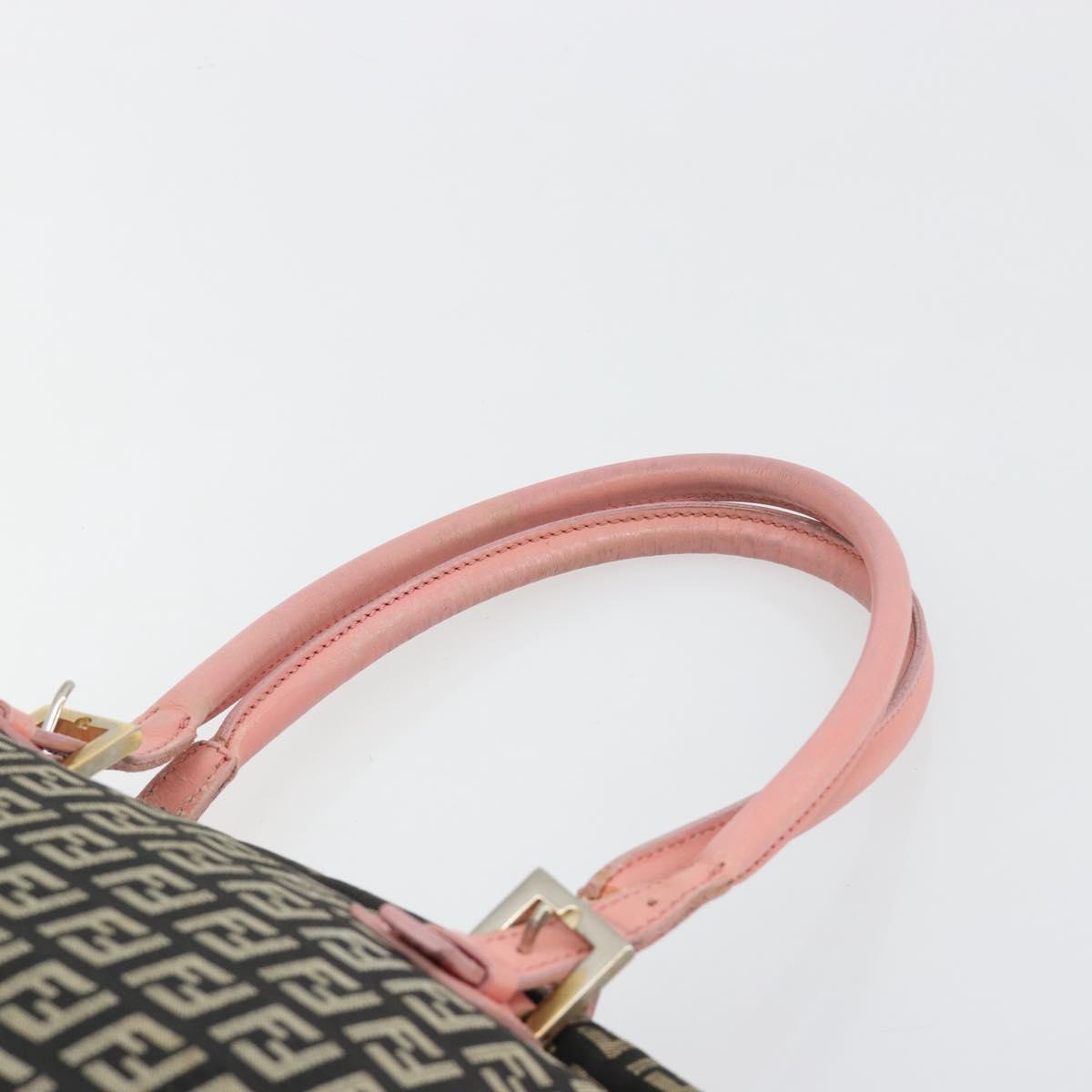 FENDI Zucchino Canvas Hand Bag Black Brown Auth am11787