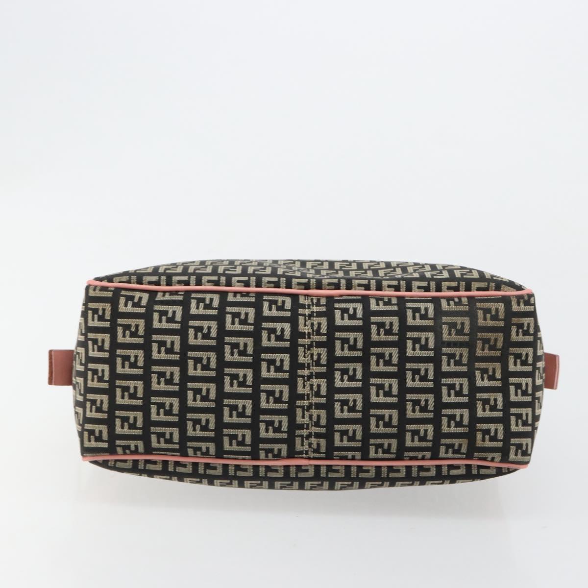 FENDI Zucchino Canvas Hand Bag Black Brown Auth am11787