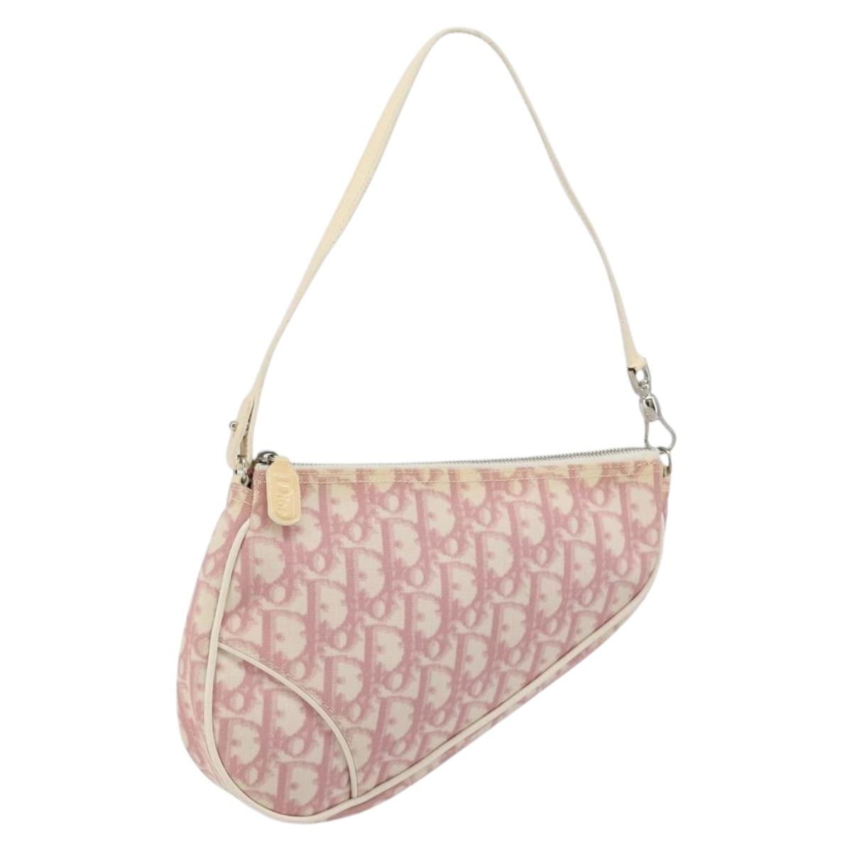 Christian Dior Trotter Canvas Saddle Pouch PVC Pink Silver Auth am11788A